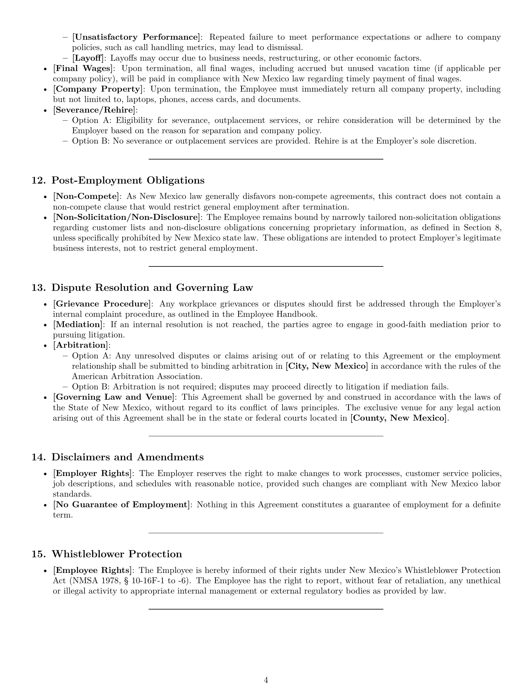 Preview page 4 of Pro New Mexico customer service representative employment contract template