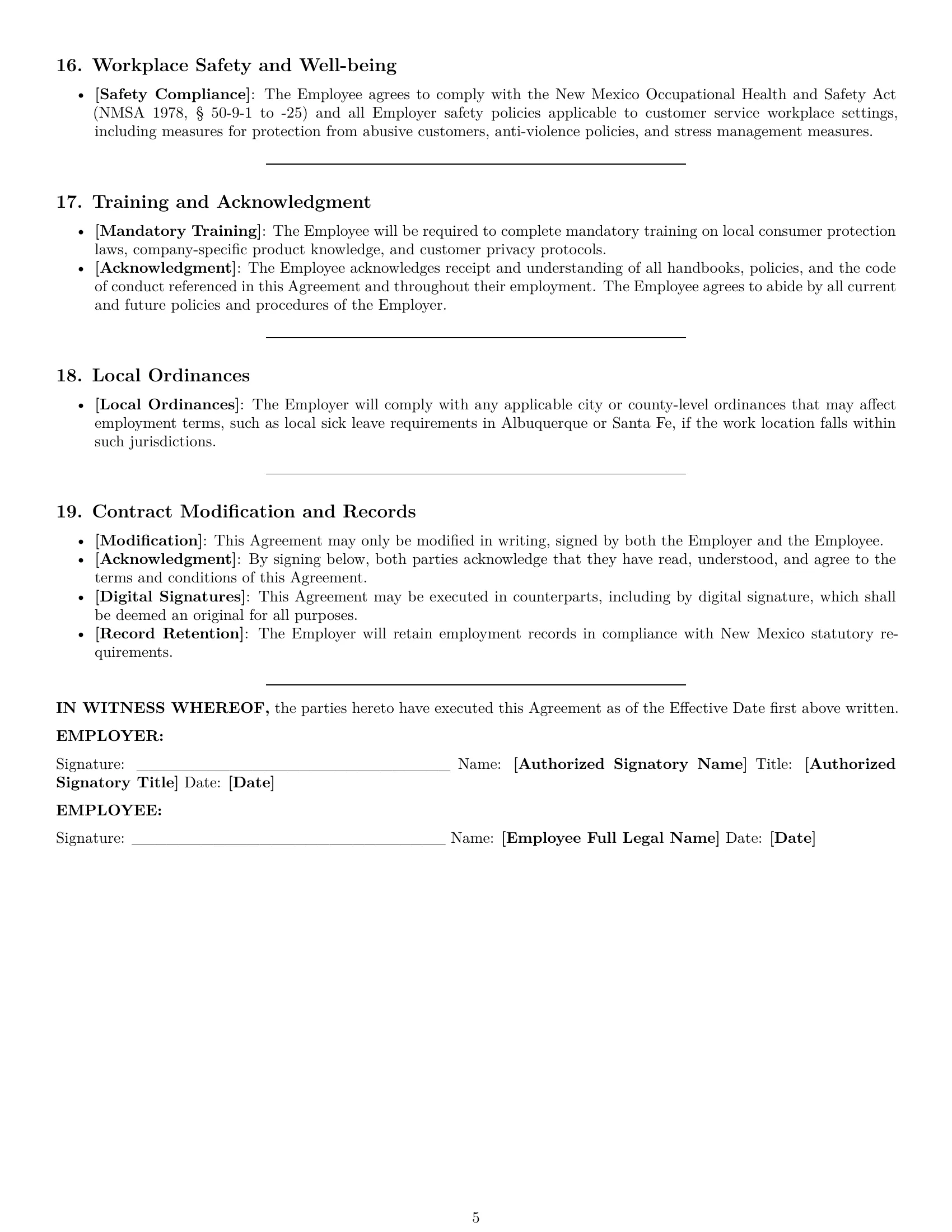 Preview page 5 of Pro New Mexico customer service representative employment contract template