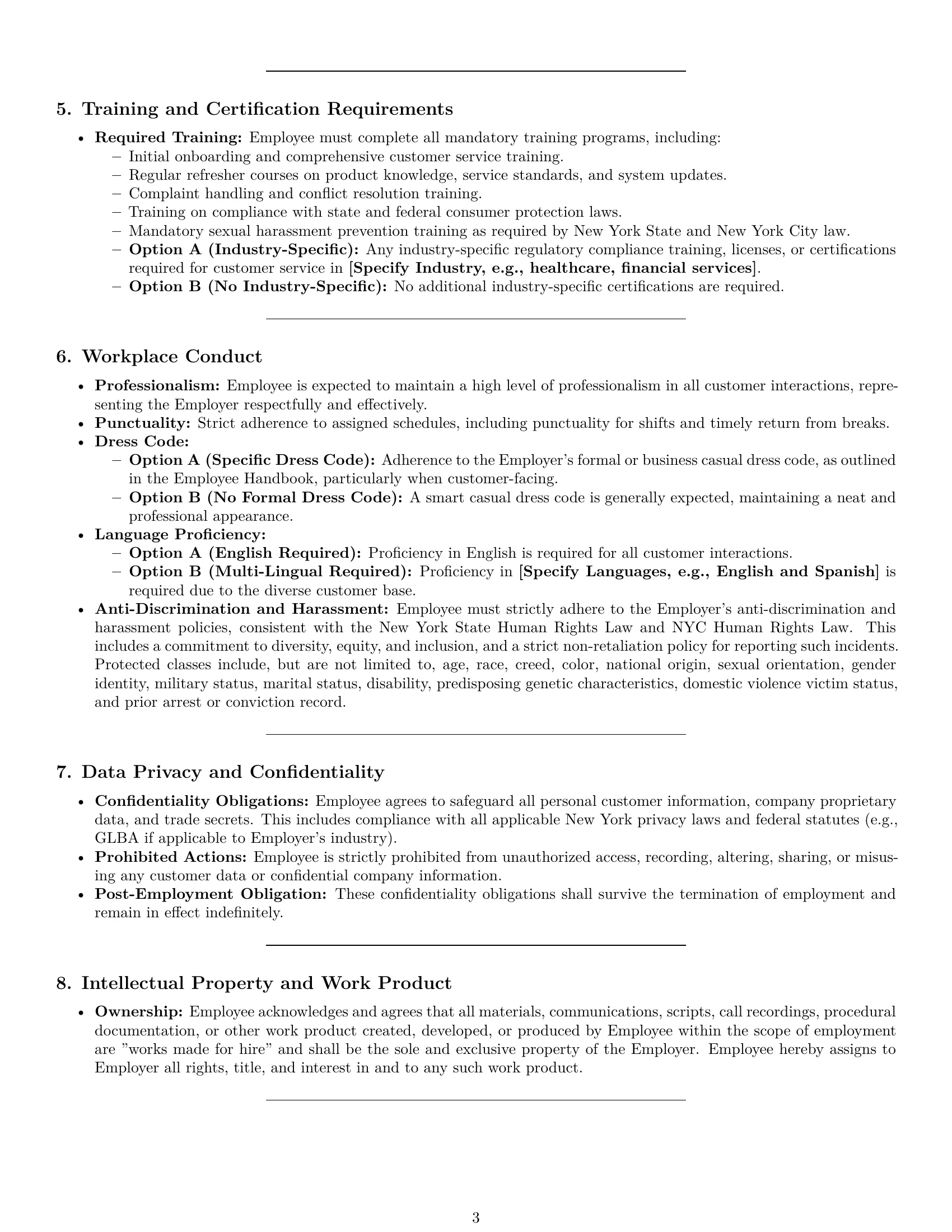 Preview page 3 of Pro New York customer service representative employment contract template