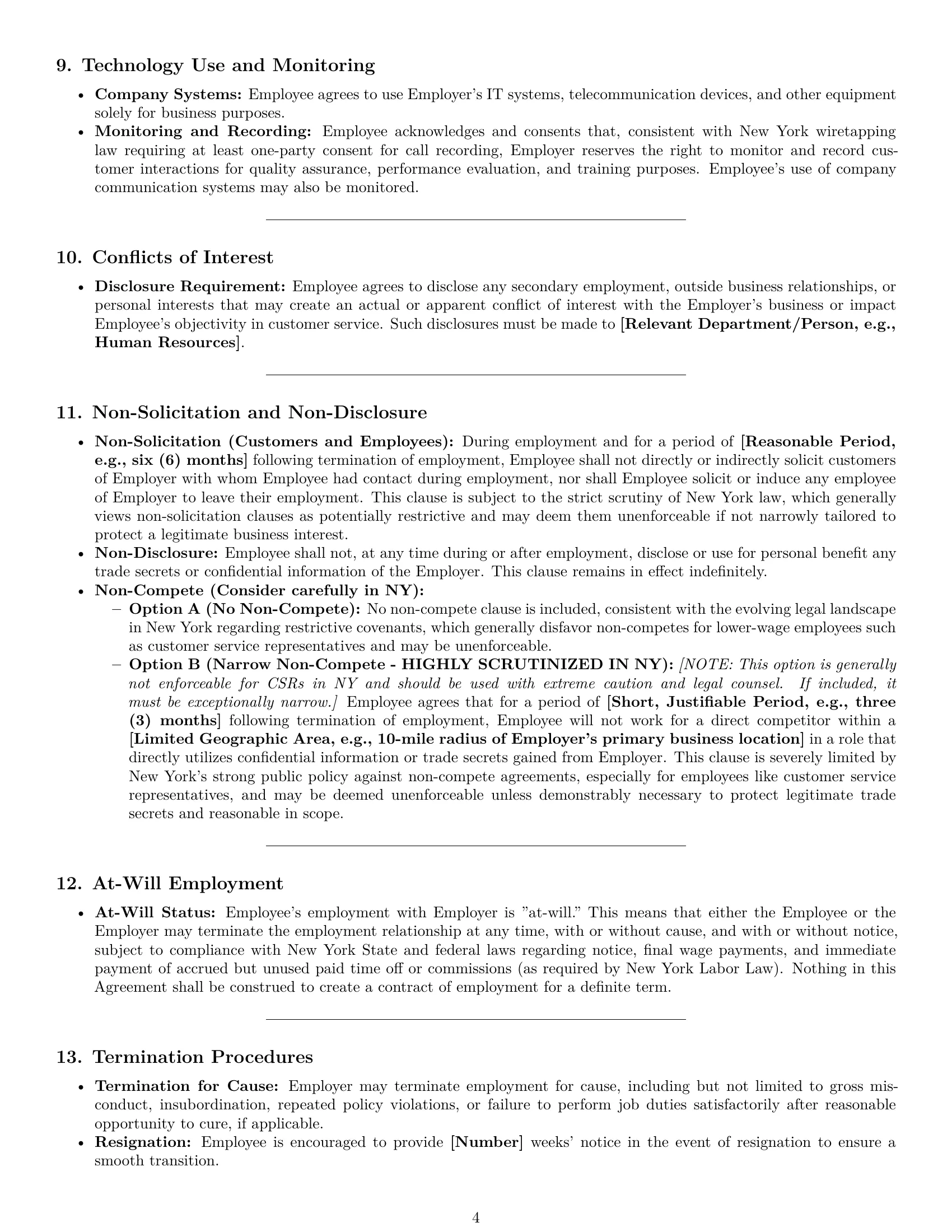 Preview page 4 of Pro New York customer service representative employment contract template