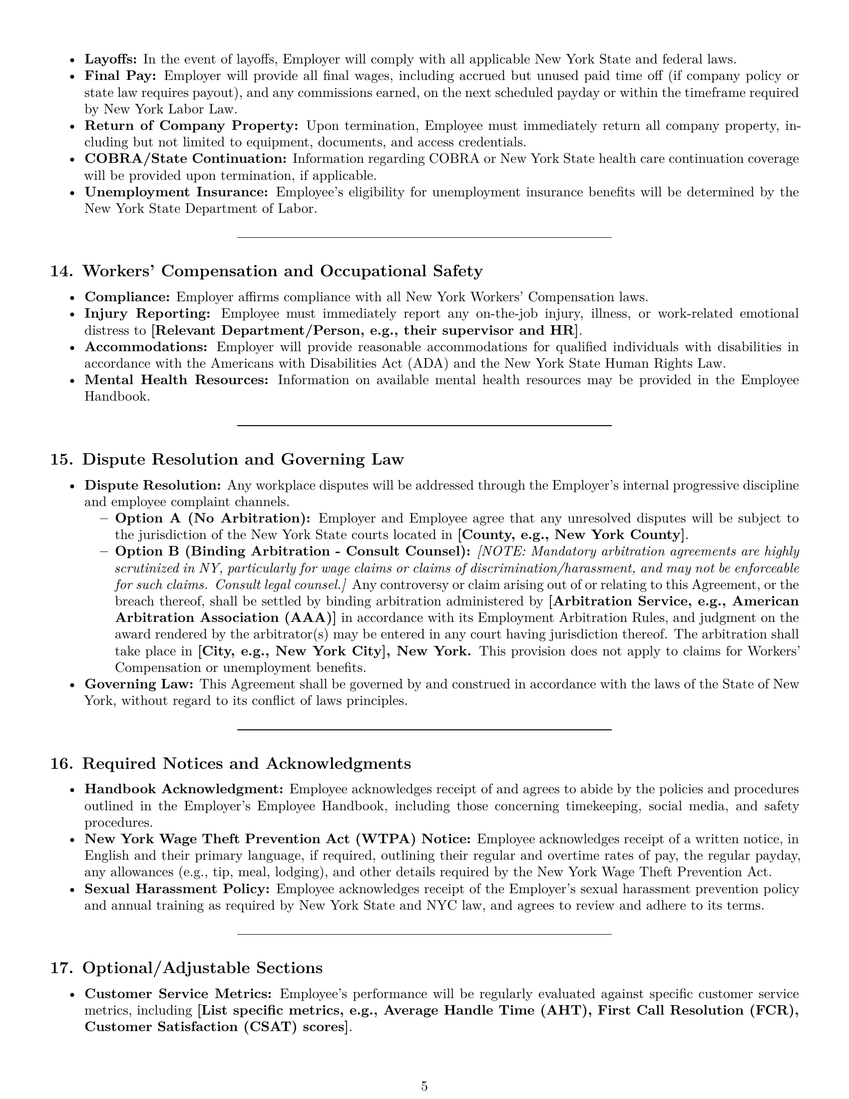 Preview page 5 of Pro New York customer service representative employment contract template