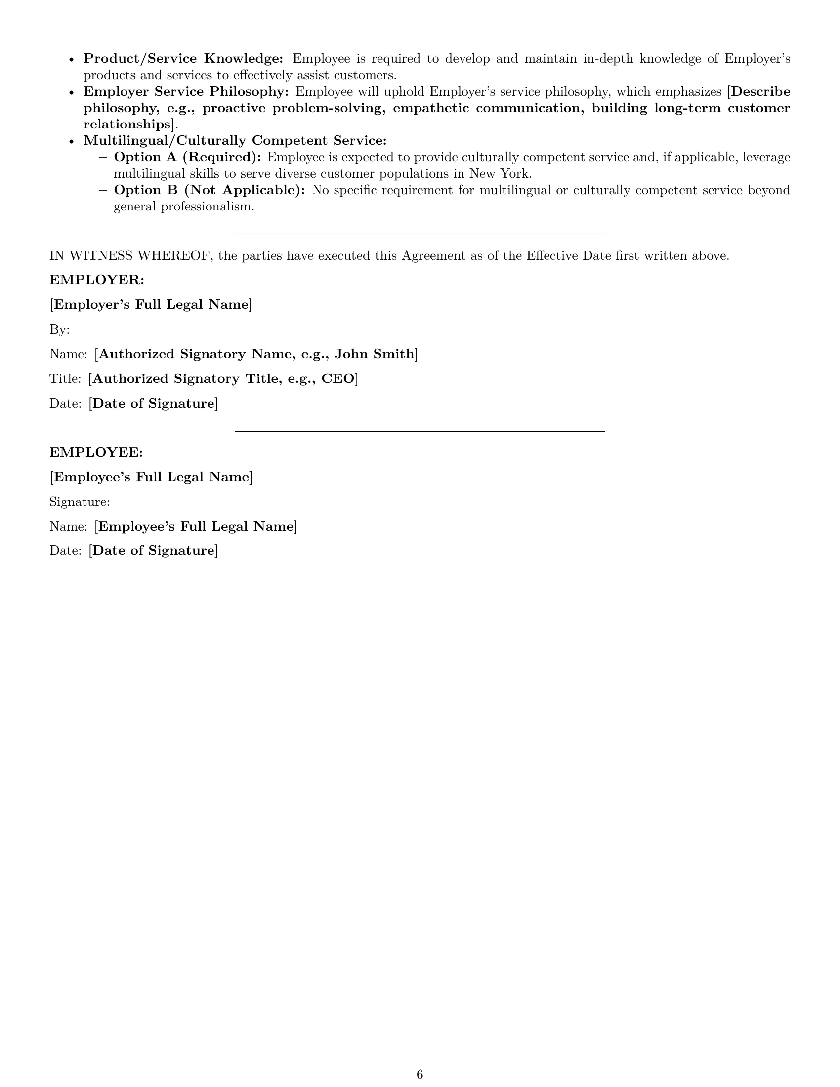 Preview page 6 of Pro New York customer service representative employment contract template