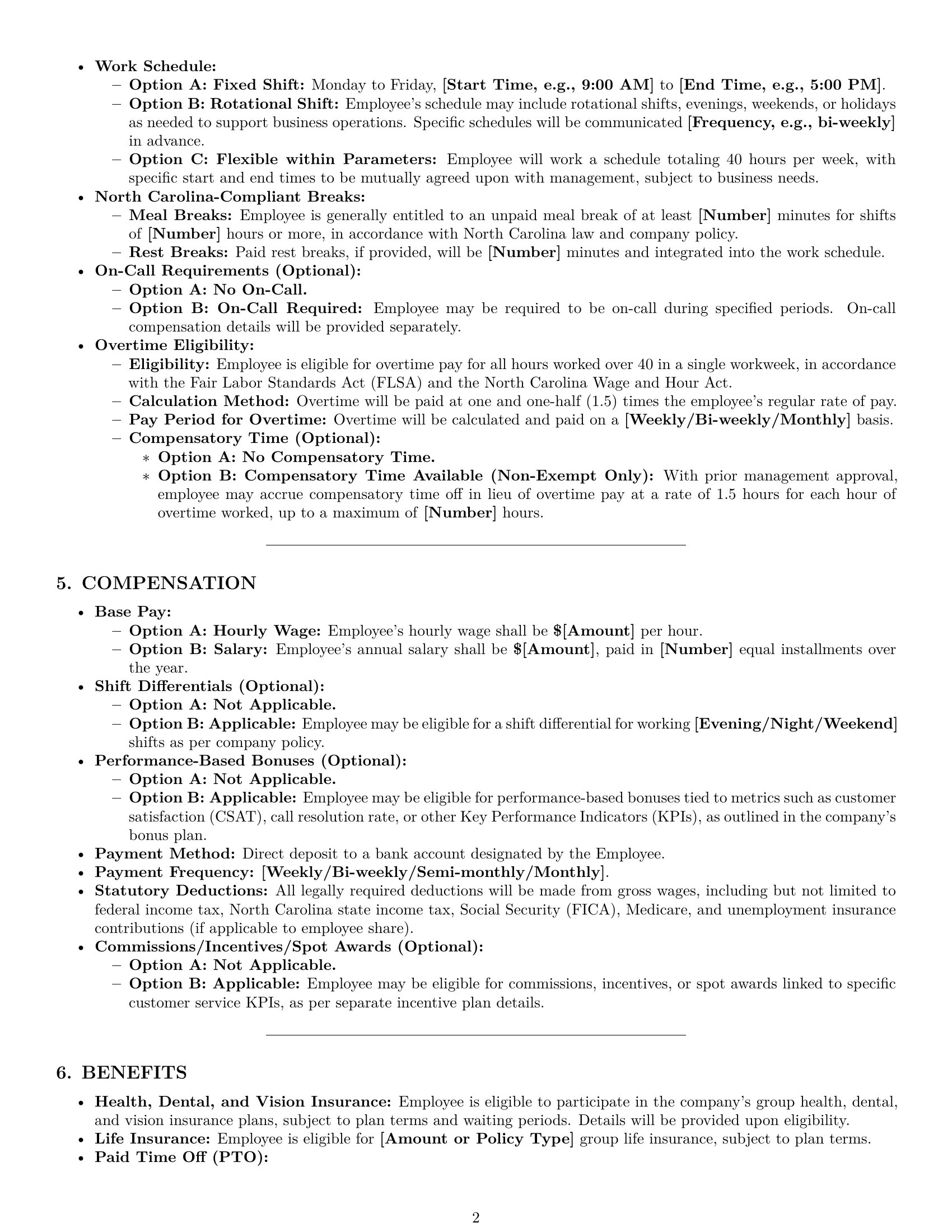 Preview page 2 of Pro North Carolina customer service representative employment contract template
