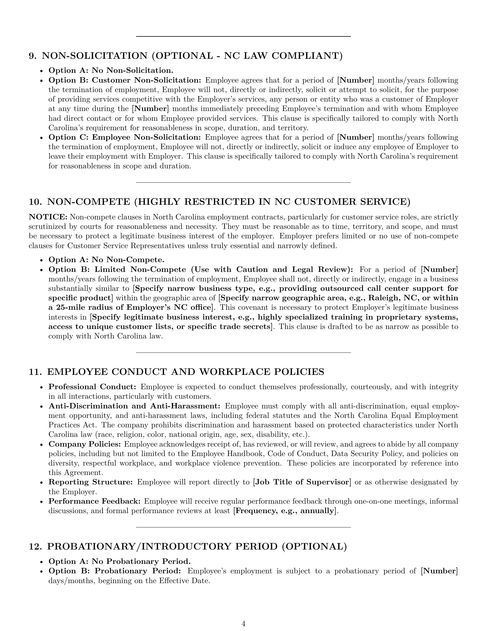 Preview page 4 of Pro North Carolina customer service representative employment contract template