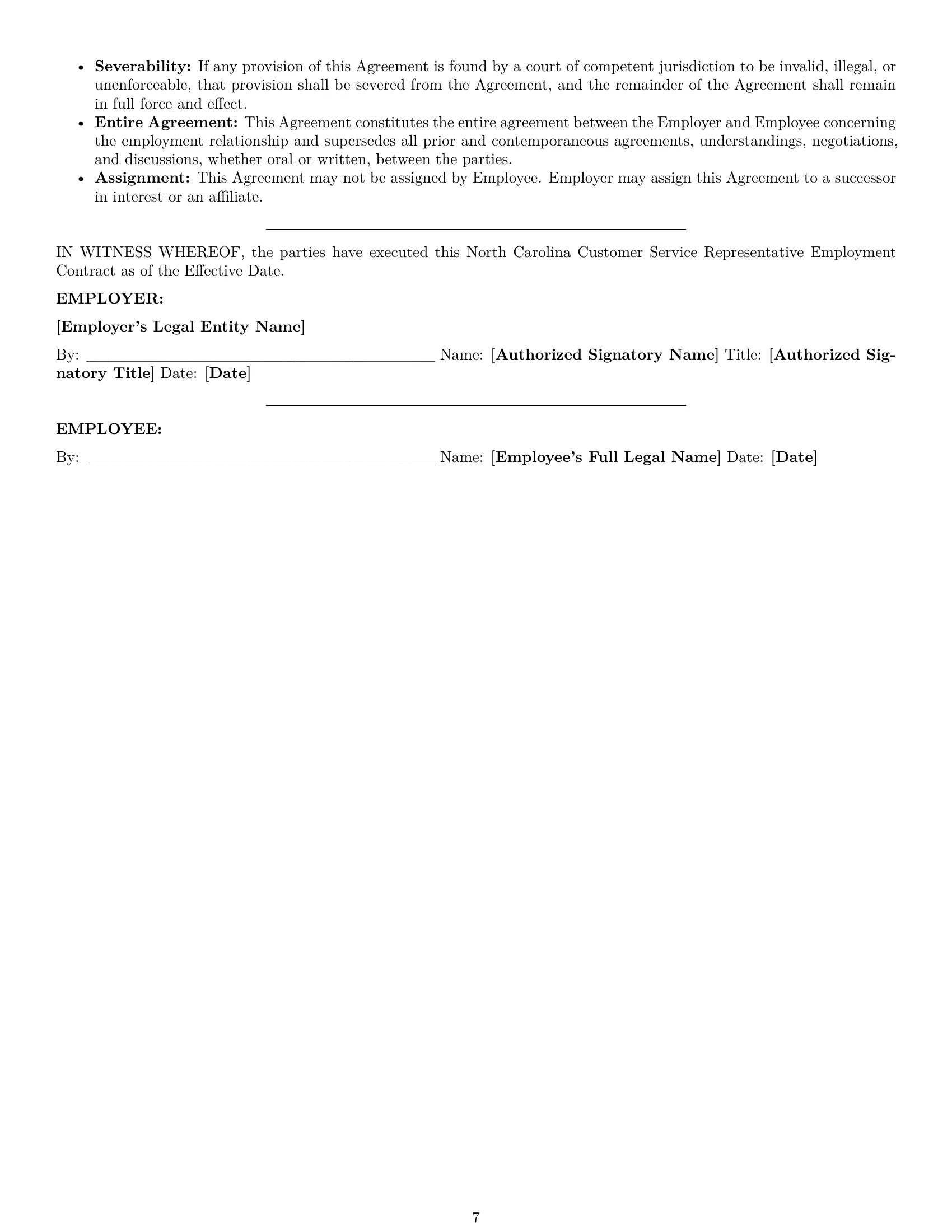 Preview page 7 of Pro North Carolina customer service representative employment contract template