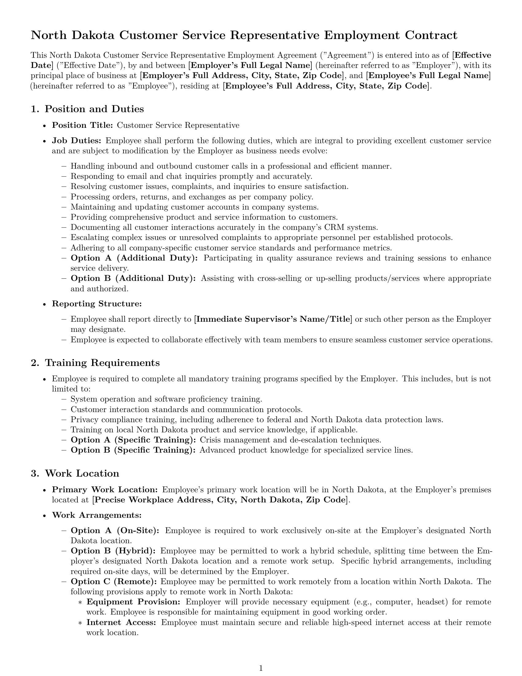 Preview page 1 of Pro North Dakota customer service representative employment contract template