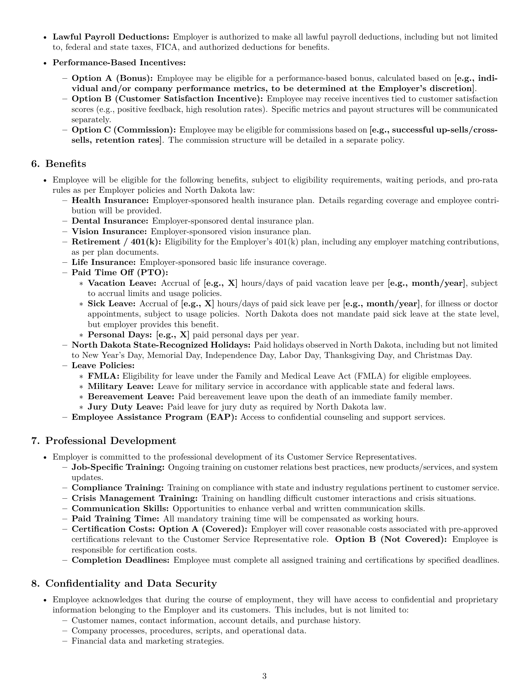 Preview page 3 of Pro North Dakota customer service representative employment contract template