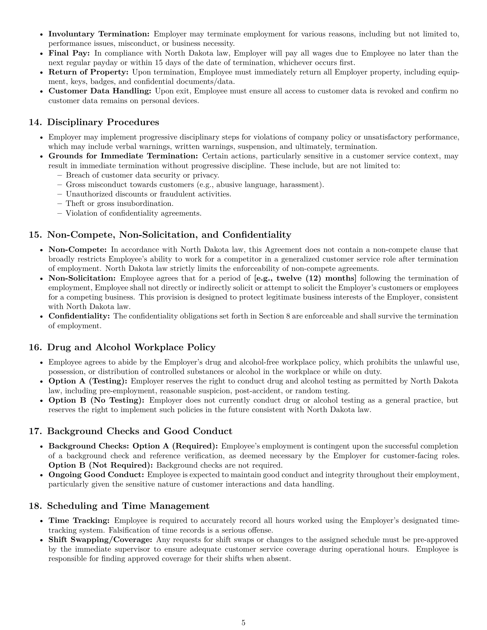 Preview page 5 of Pro North Dakota customer service representative employment contract template