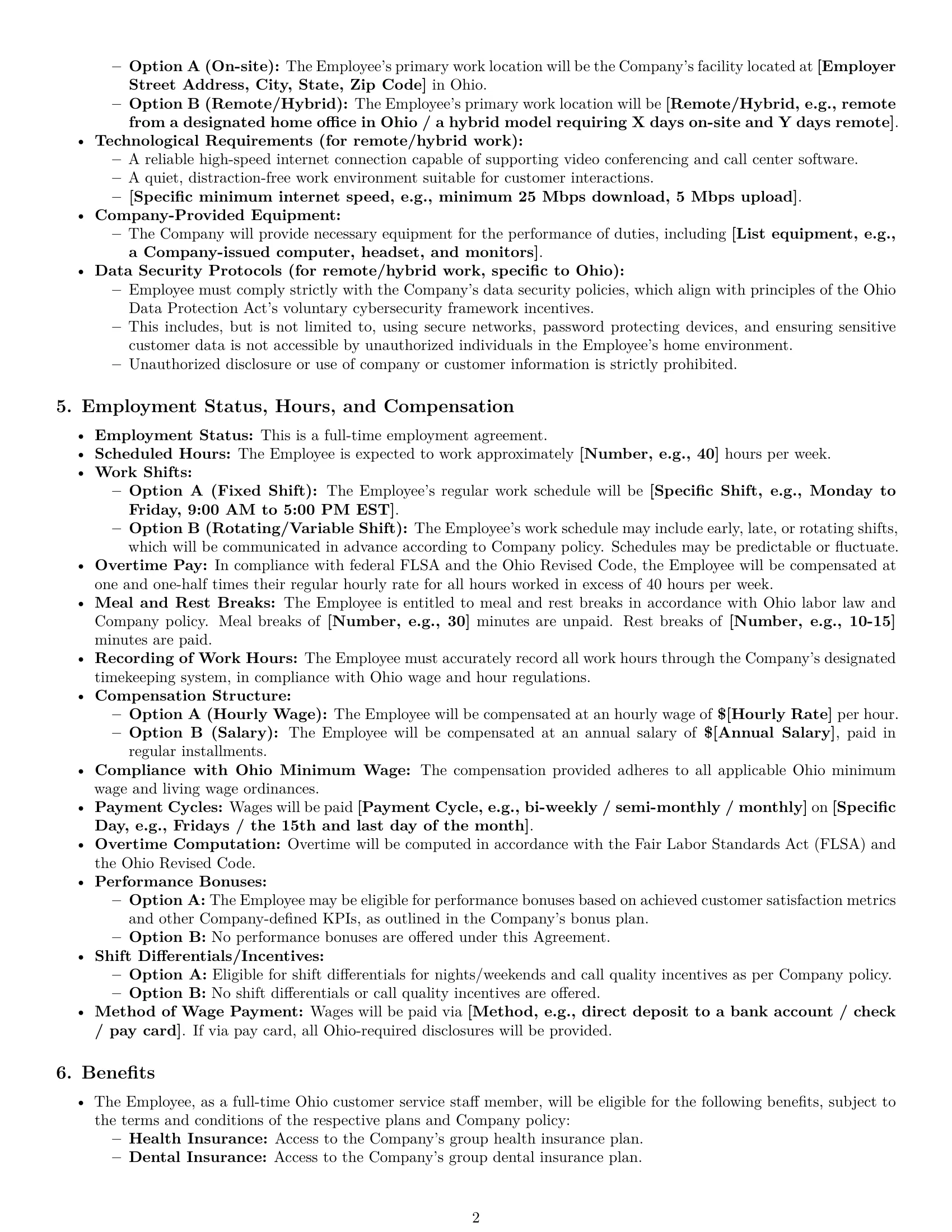 Preview page 2 of Pro Ohio customer service representative employment contract template