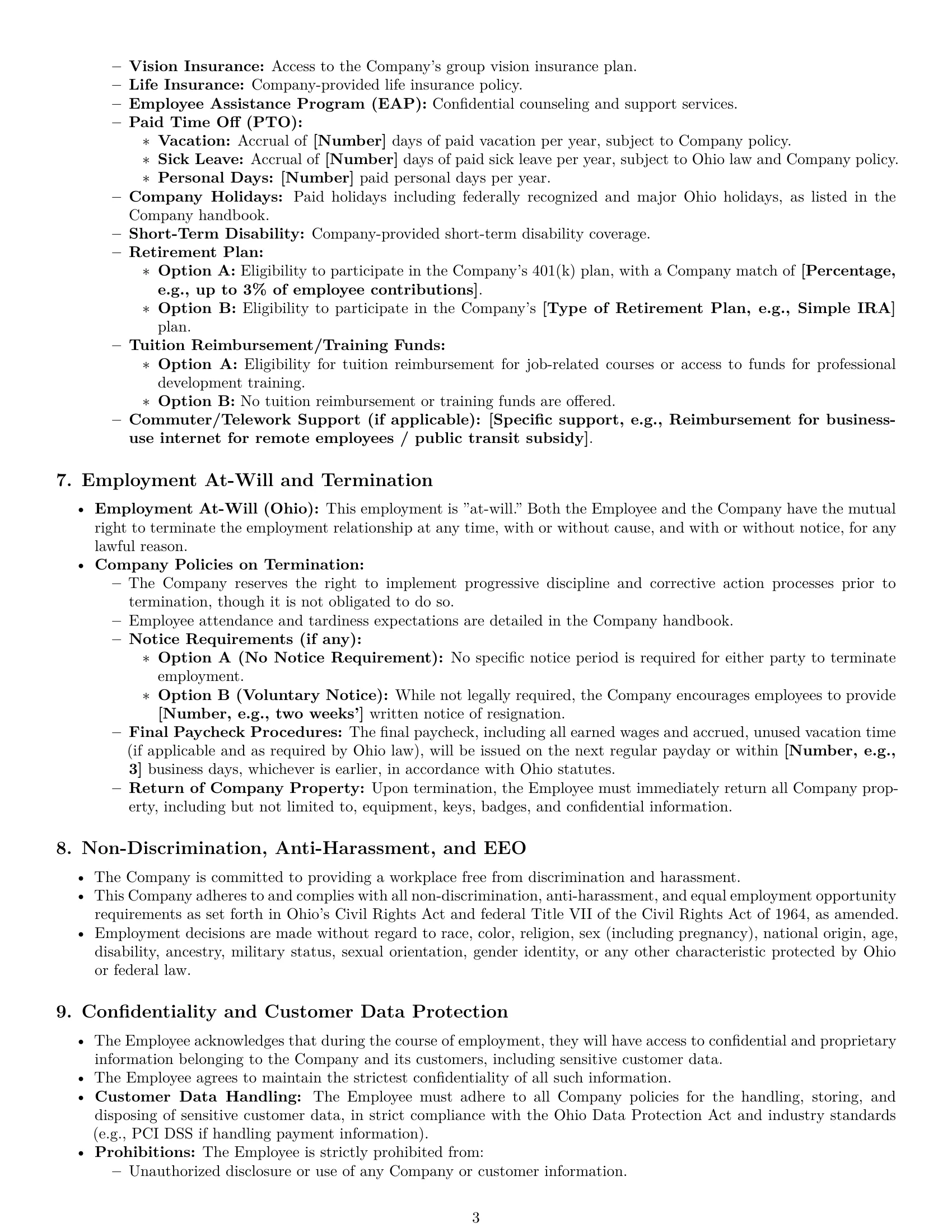 Preview page 3 of Pro Ohio customer service representative employment contract template