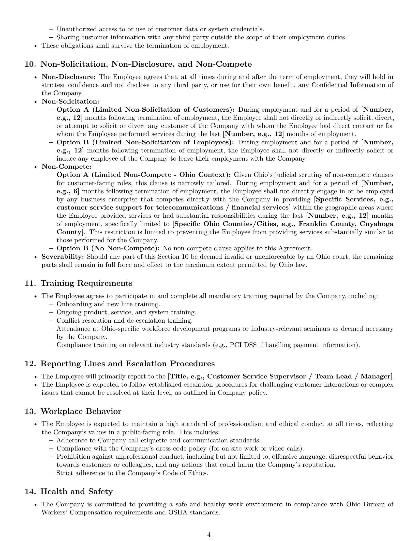 Preview page 4 of Pro Ohio customer service representative employment contract template