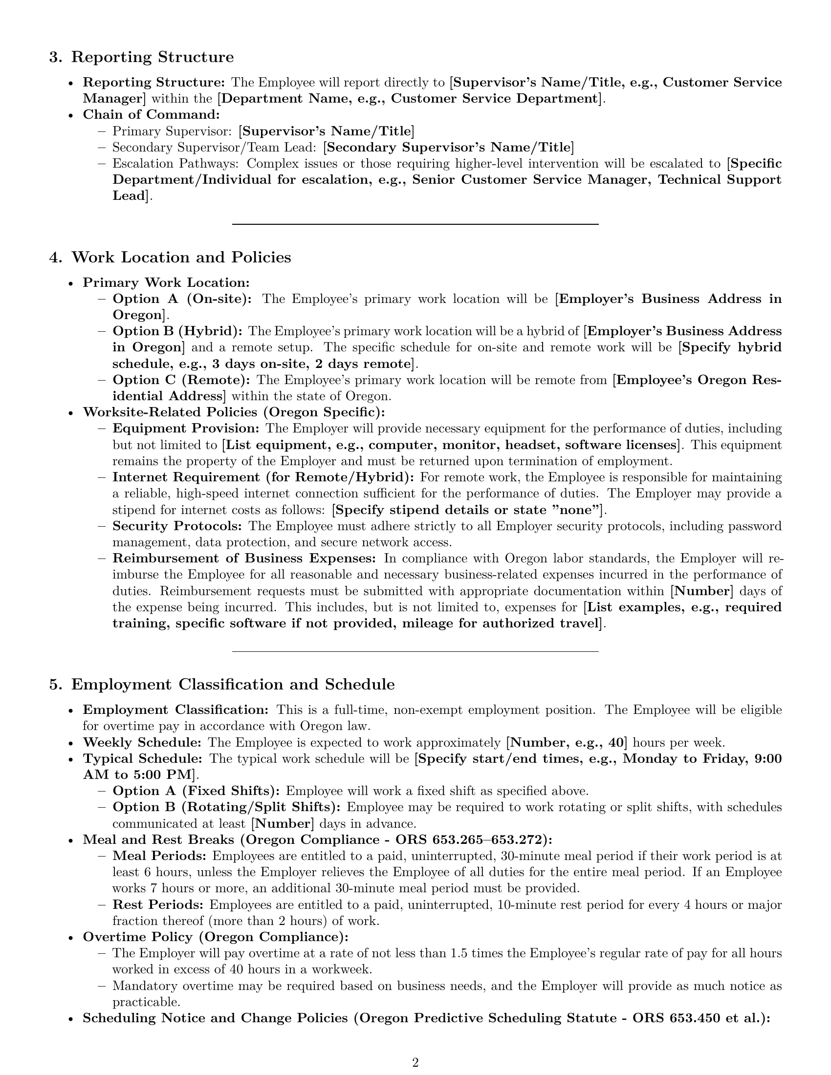 Preview page 2 of Pro Oregon customer service representative employment contract template