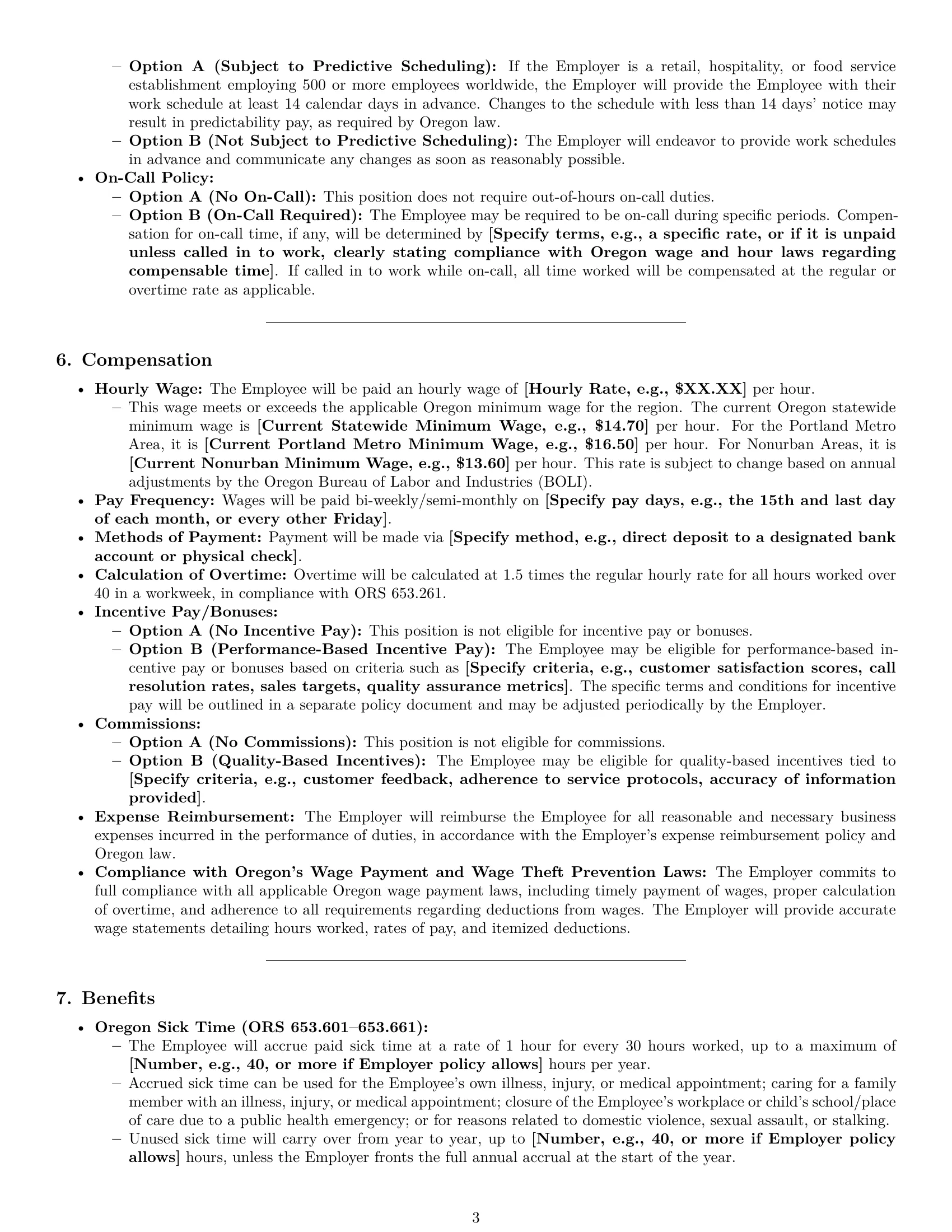 Preview page 3 of Pro Oregon customer service representative employment contract template