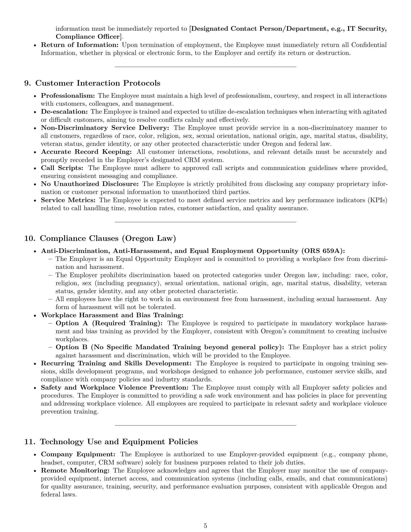 Preview page 5 of Pro Oregon customer service representative employment contract template