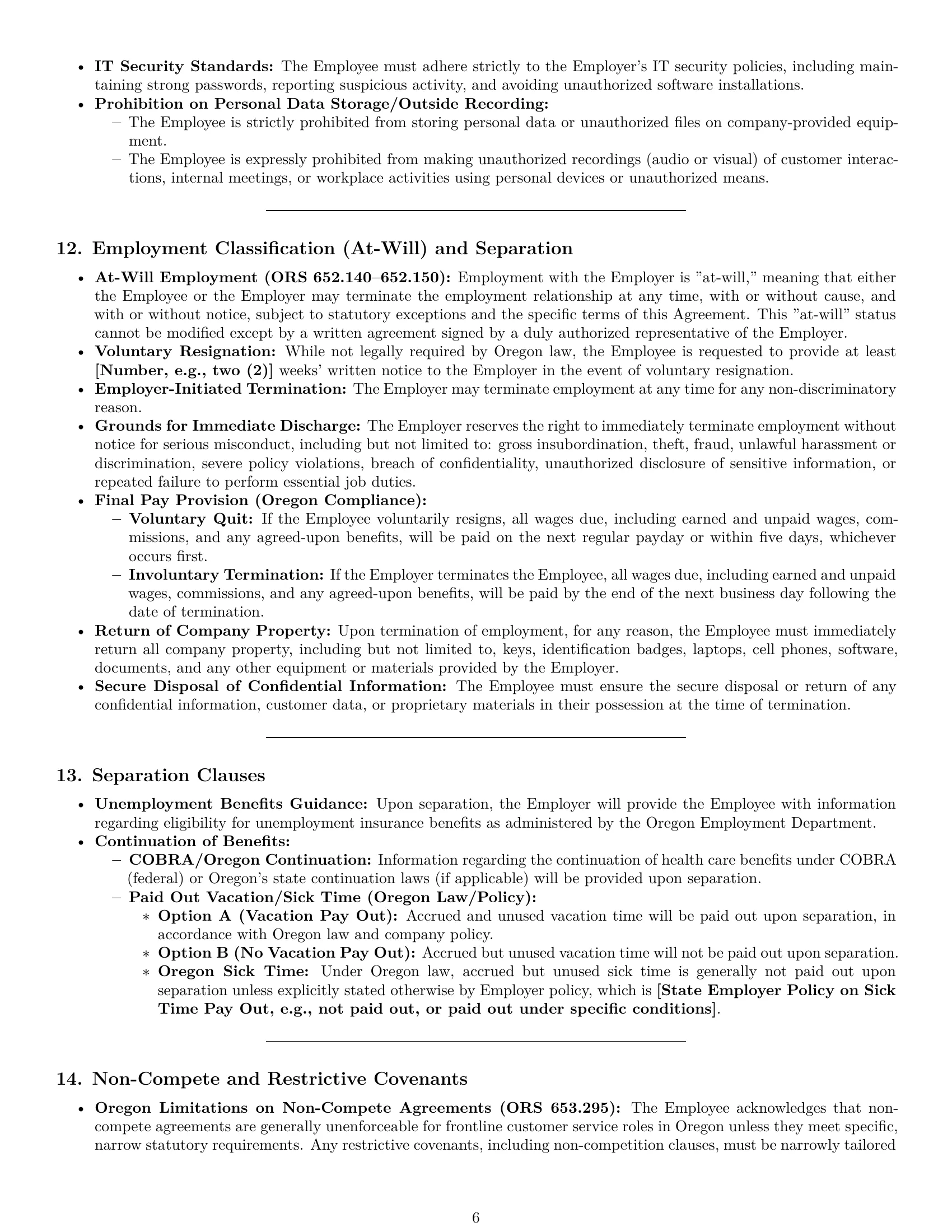 Preview page 6 of Pro Oregon customer service representative employment contract template