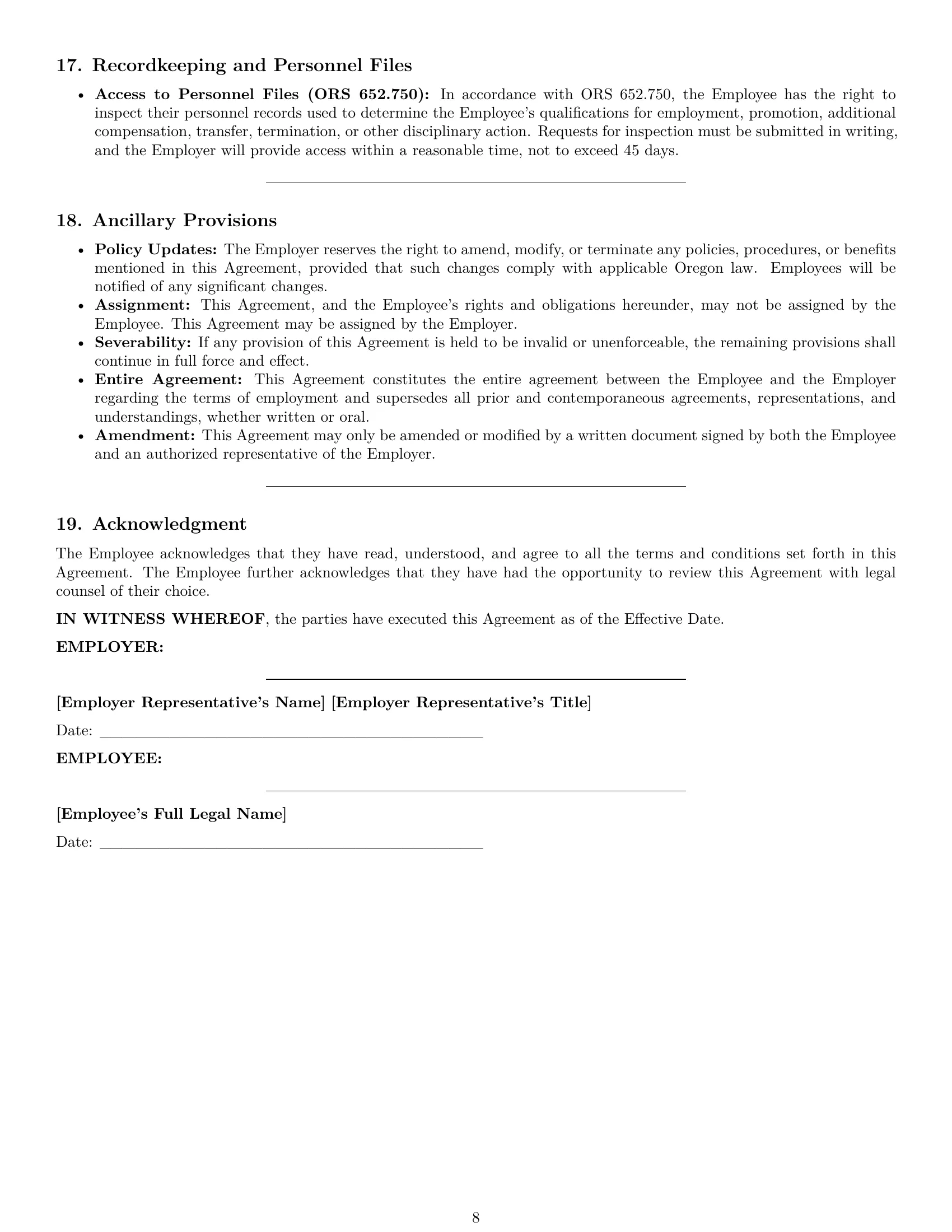 Preview page 8 of Pro Oregon customer service representative employment contract template