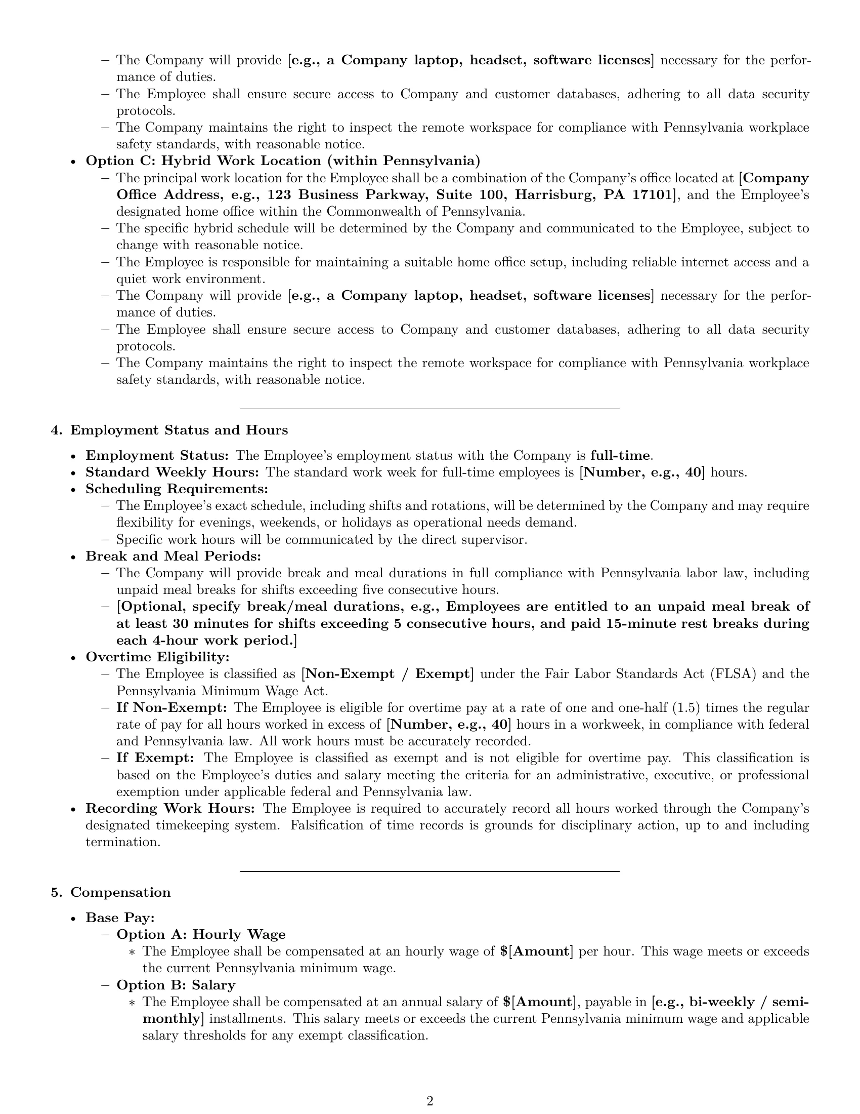 Preview page 2 of Pro Pennsylvania customer service representative employment contract template