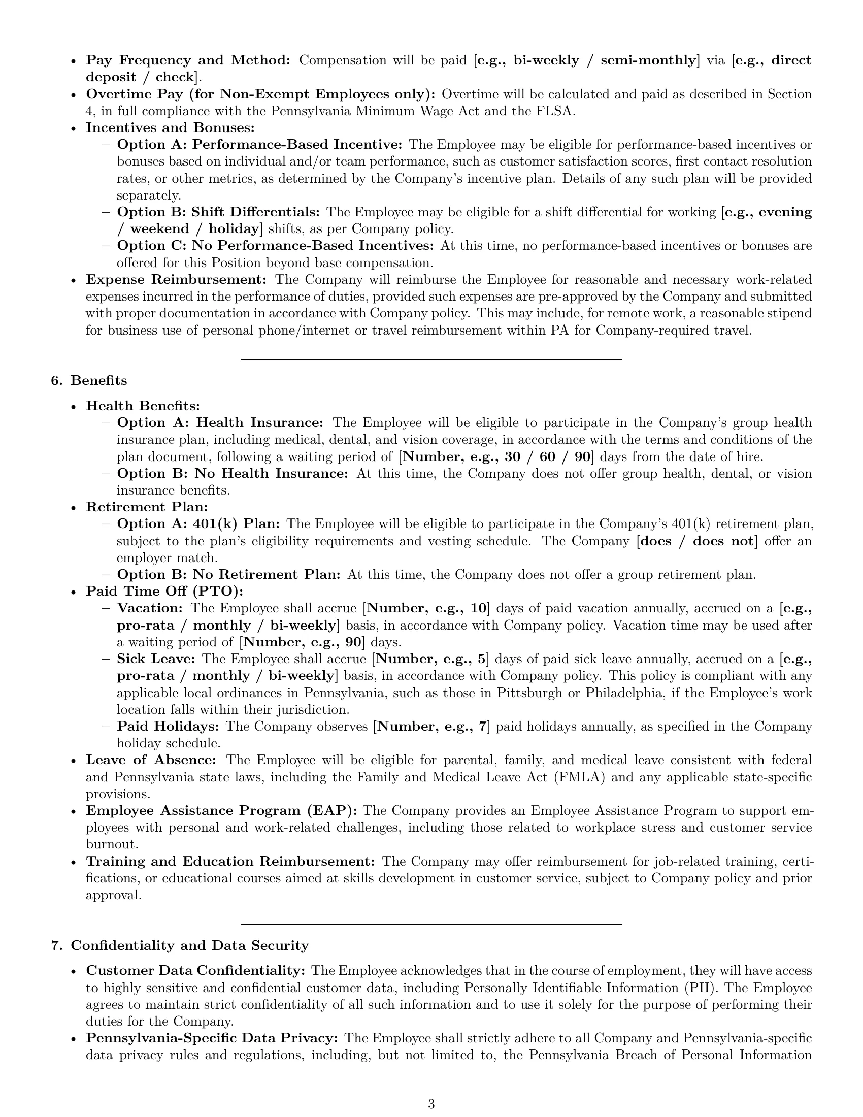 Preview page 3 of Pro Pennsylvania customer service representative employment contract template