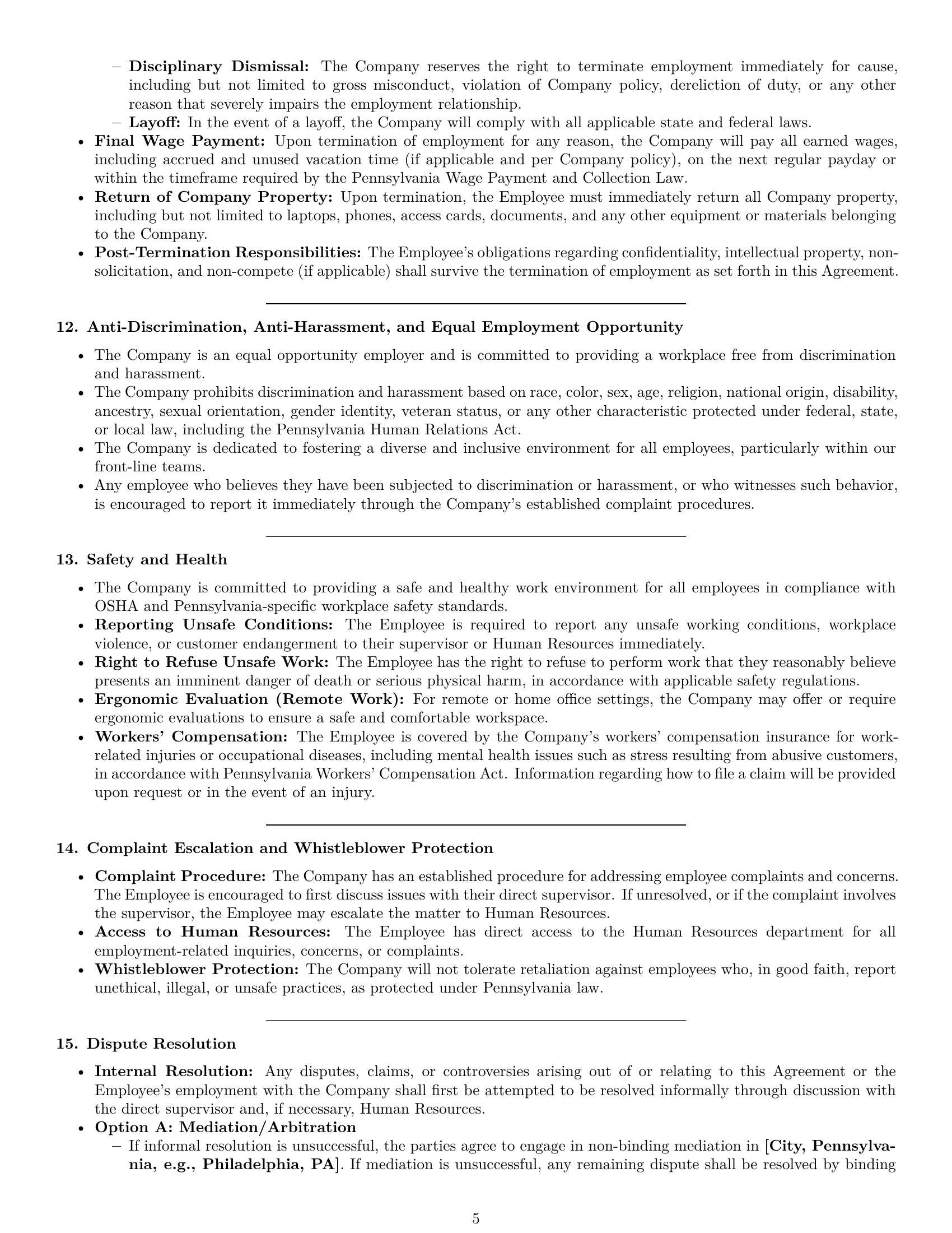 Preview page 5 of Pro Pennsylvania customer service representative employment contract template