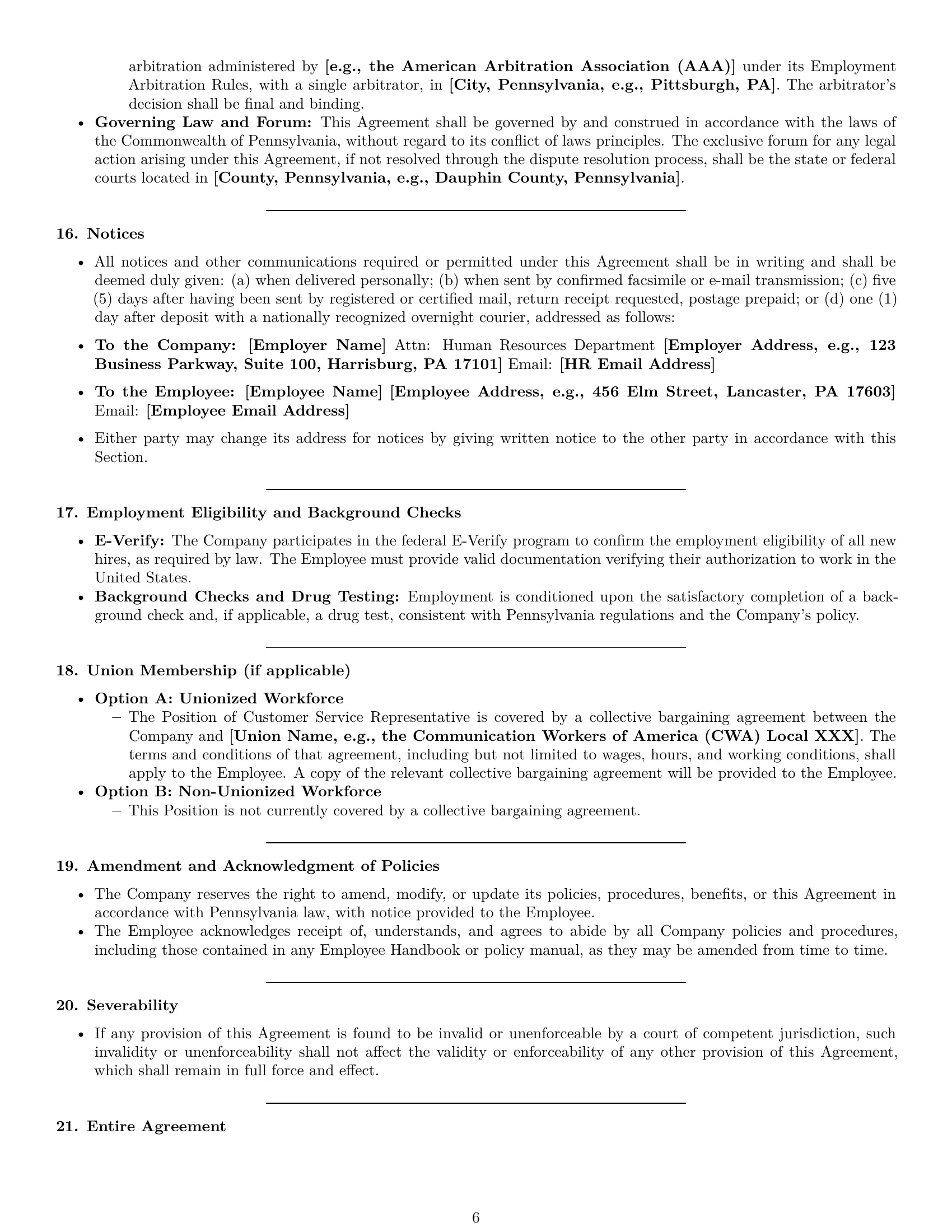 Preview page 6 of Pro Pennsylvania customer service representative employment contract template