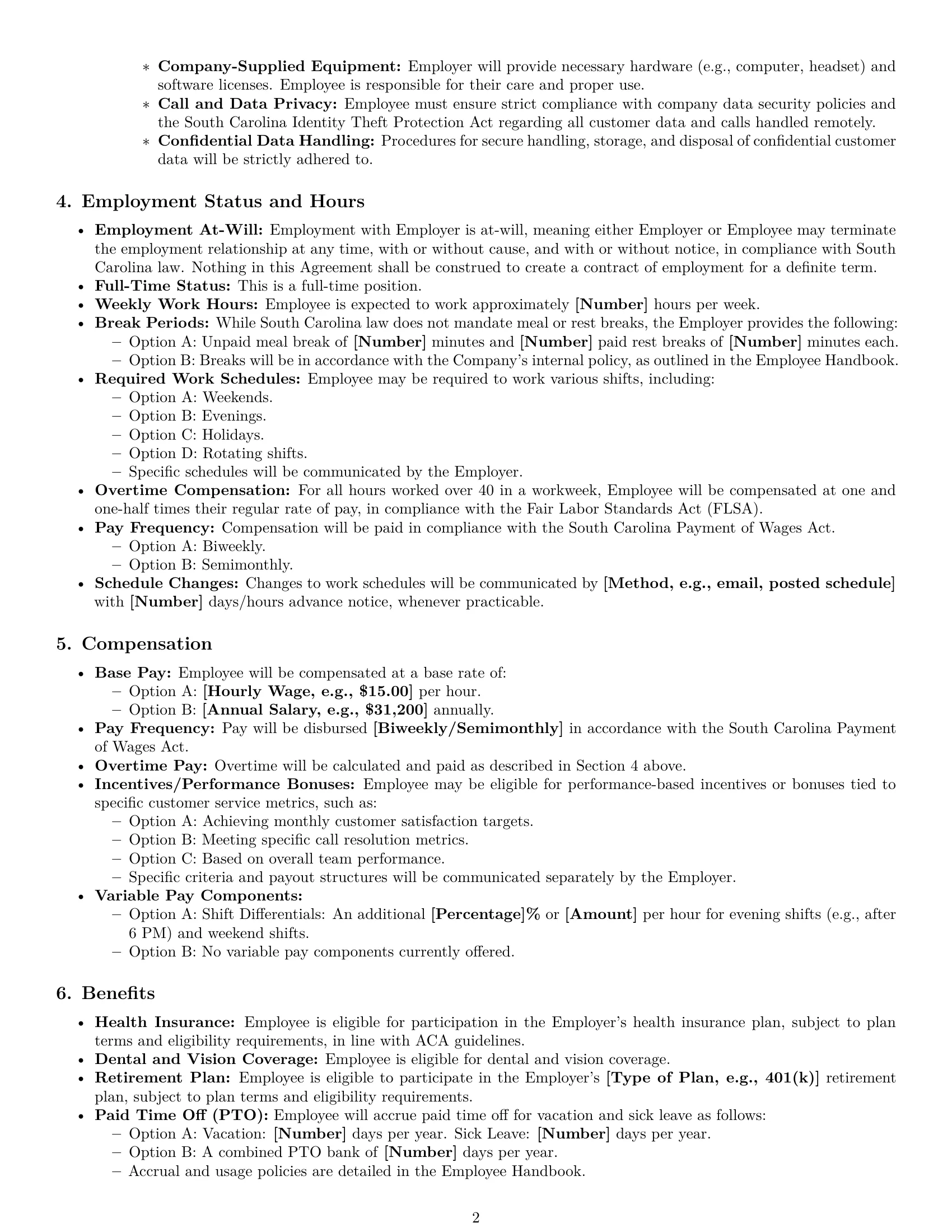 Preview page 2 of Pro South Carolina customer service representative employment contract template