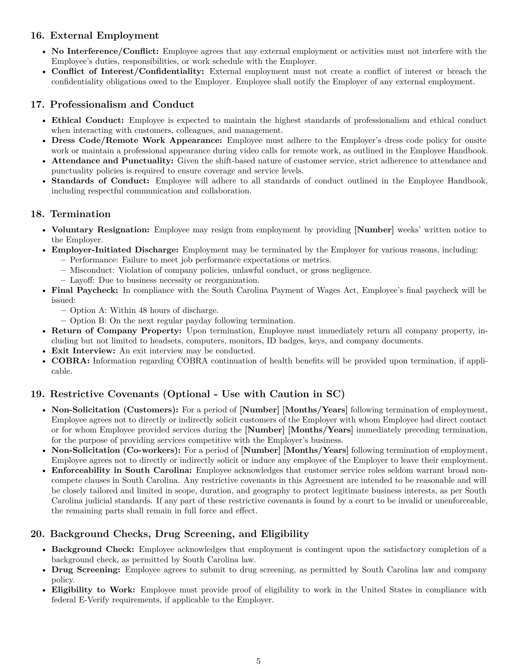 Preview page 5 of Pro South Carolina customer service representative employment contract template