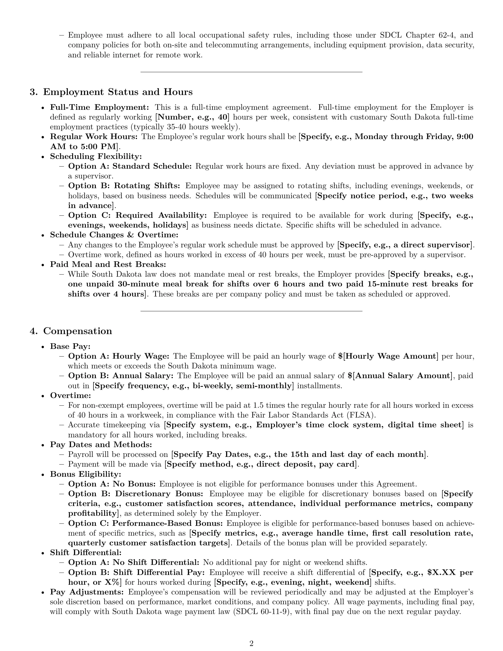 Preview page 2 of Pro South Dakota customer service representative employment contract template