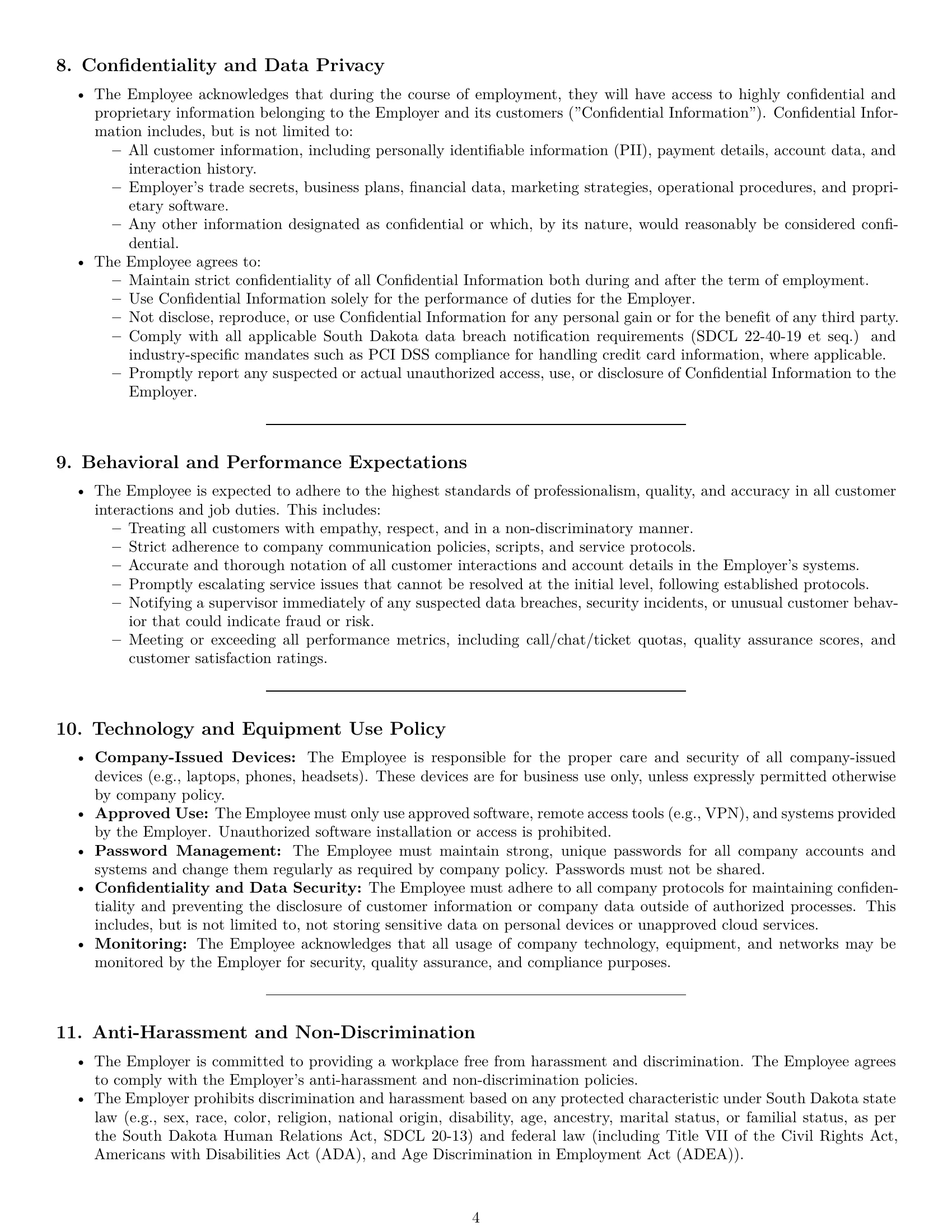 Preview page 4 of Pro South Dakota customer service representative employment contract template