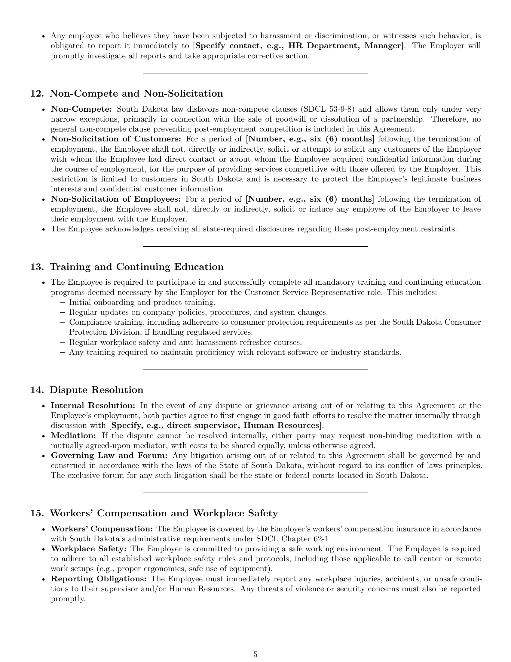 Preview page 5 of Pro South Dakota customer service representative employment contract template