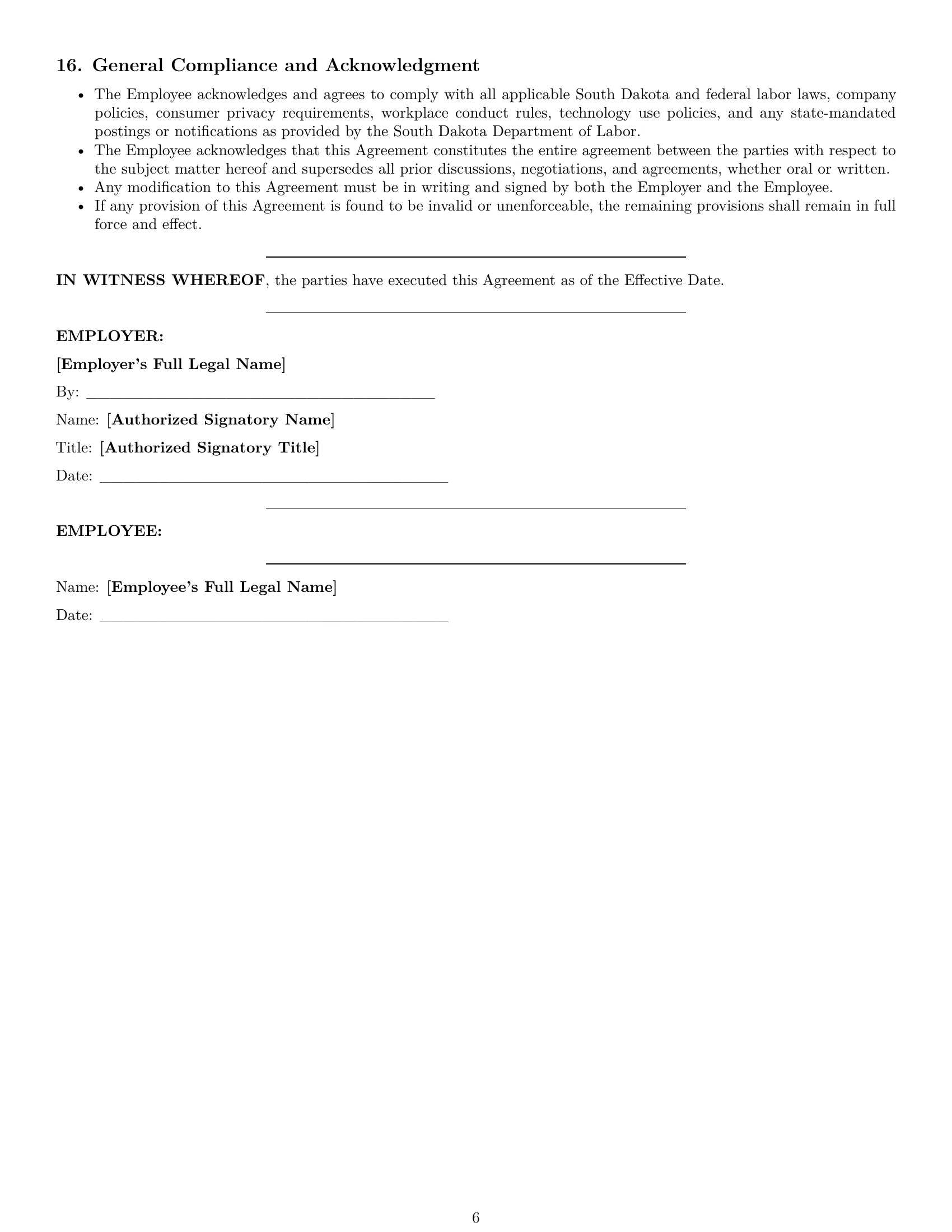 Preview page 6 of Pro South Dakota customer service representative employment contract template