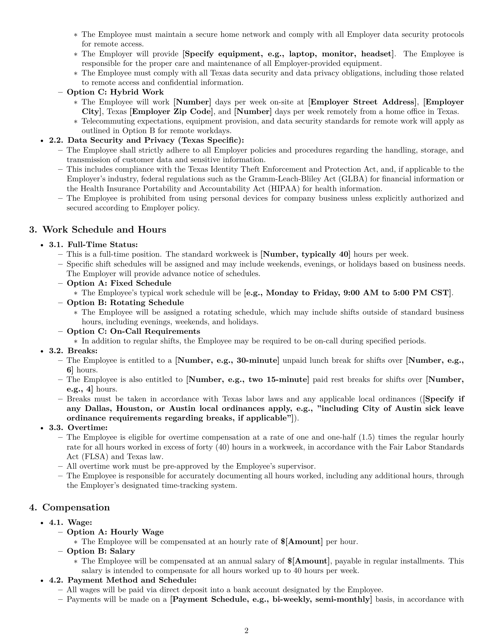Preview page 2 of Pro Texas customer service representative employment contract template