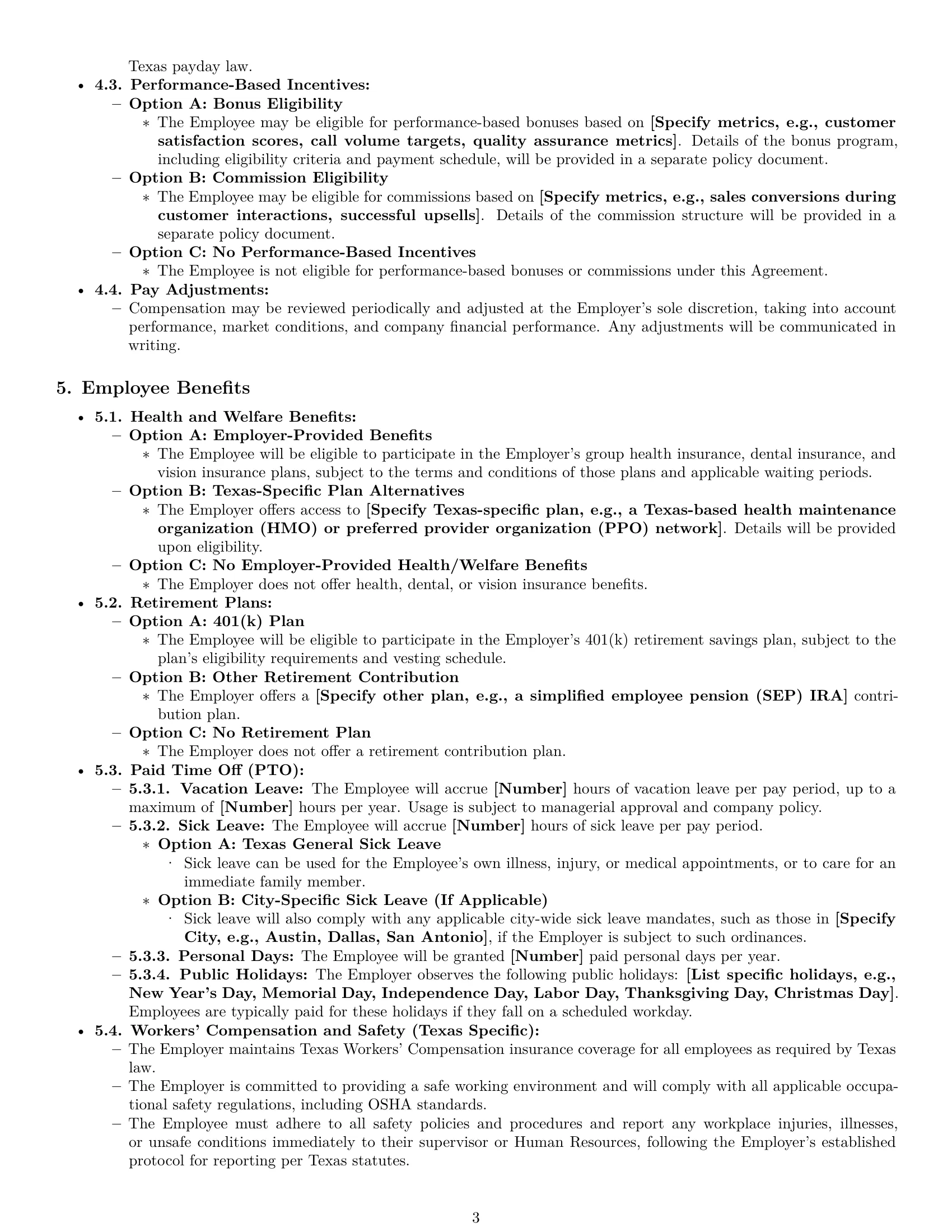 Preview page 3 of Pro Texas customer service representative employment contract template