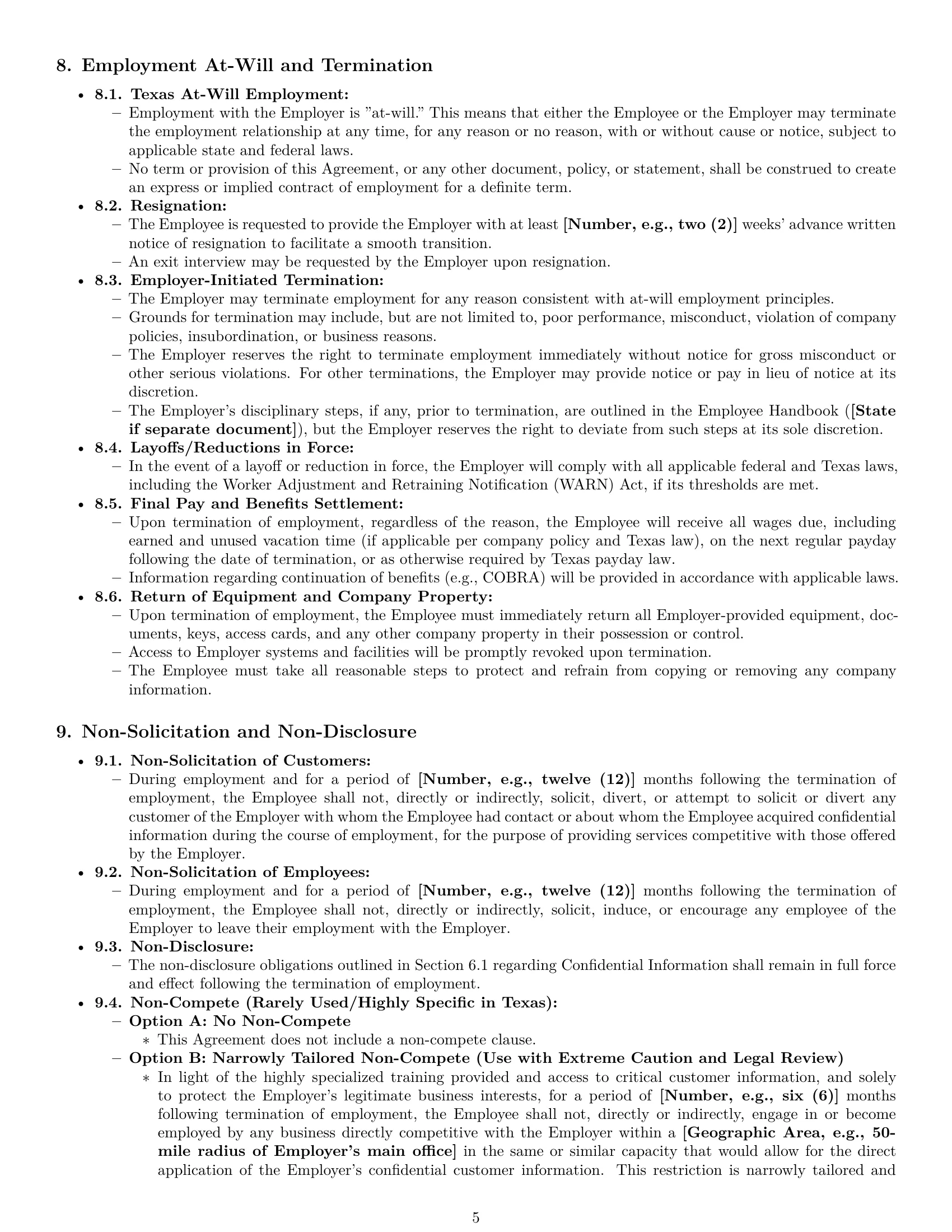Preview page 5 of Pro Texas customer service representative employment contract template