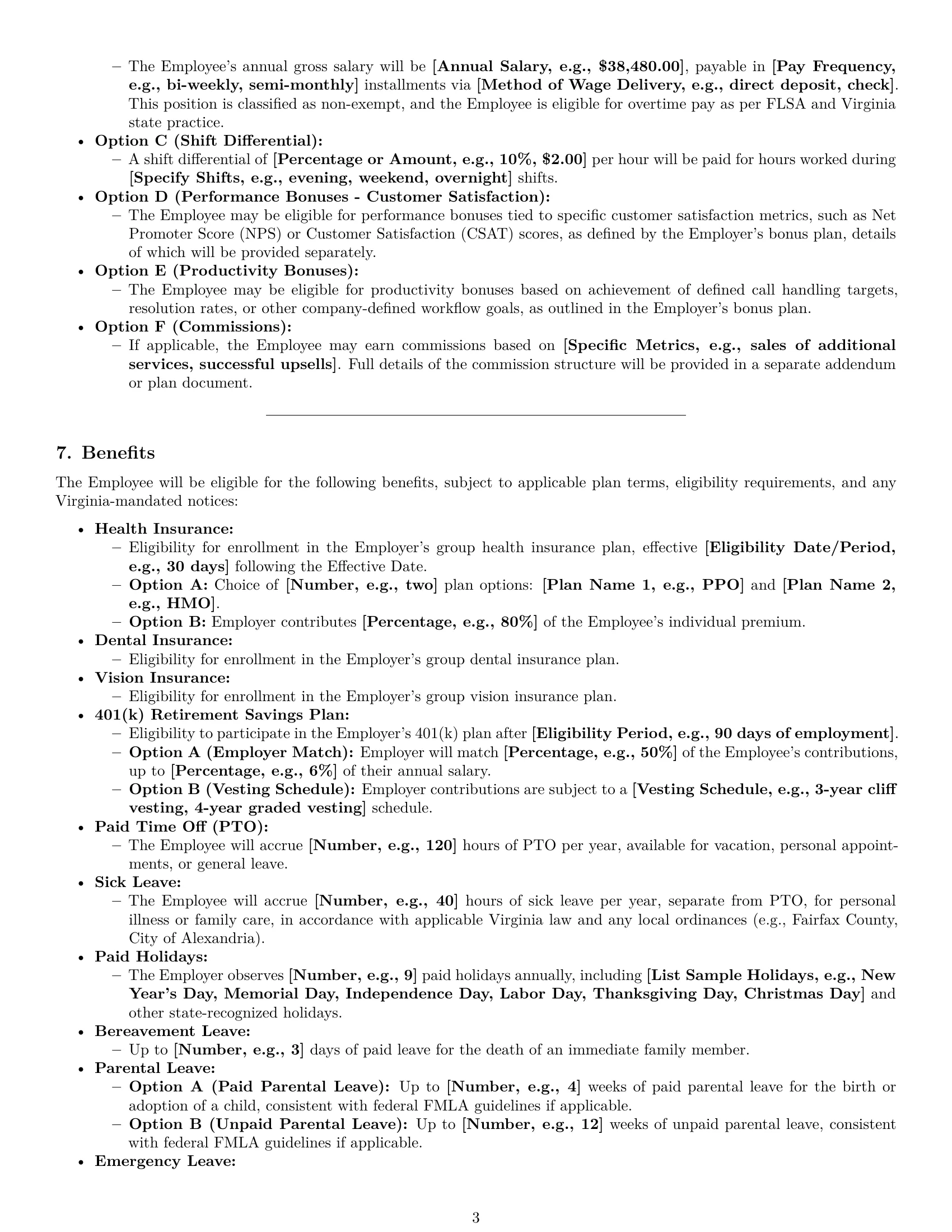 Preview page 3 of Pro Virginia customer service representative employment contract template