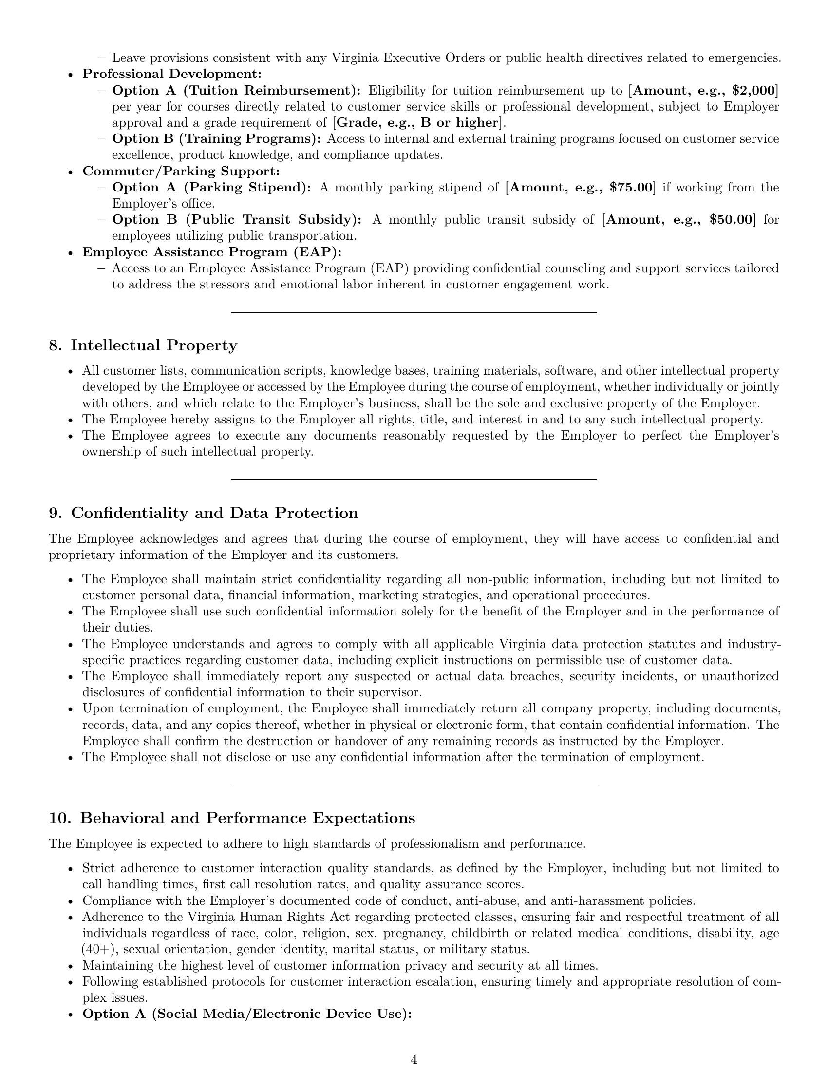 Preview page 4 of Pro Virginia customer service representative employment contract template