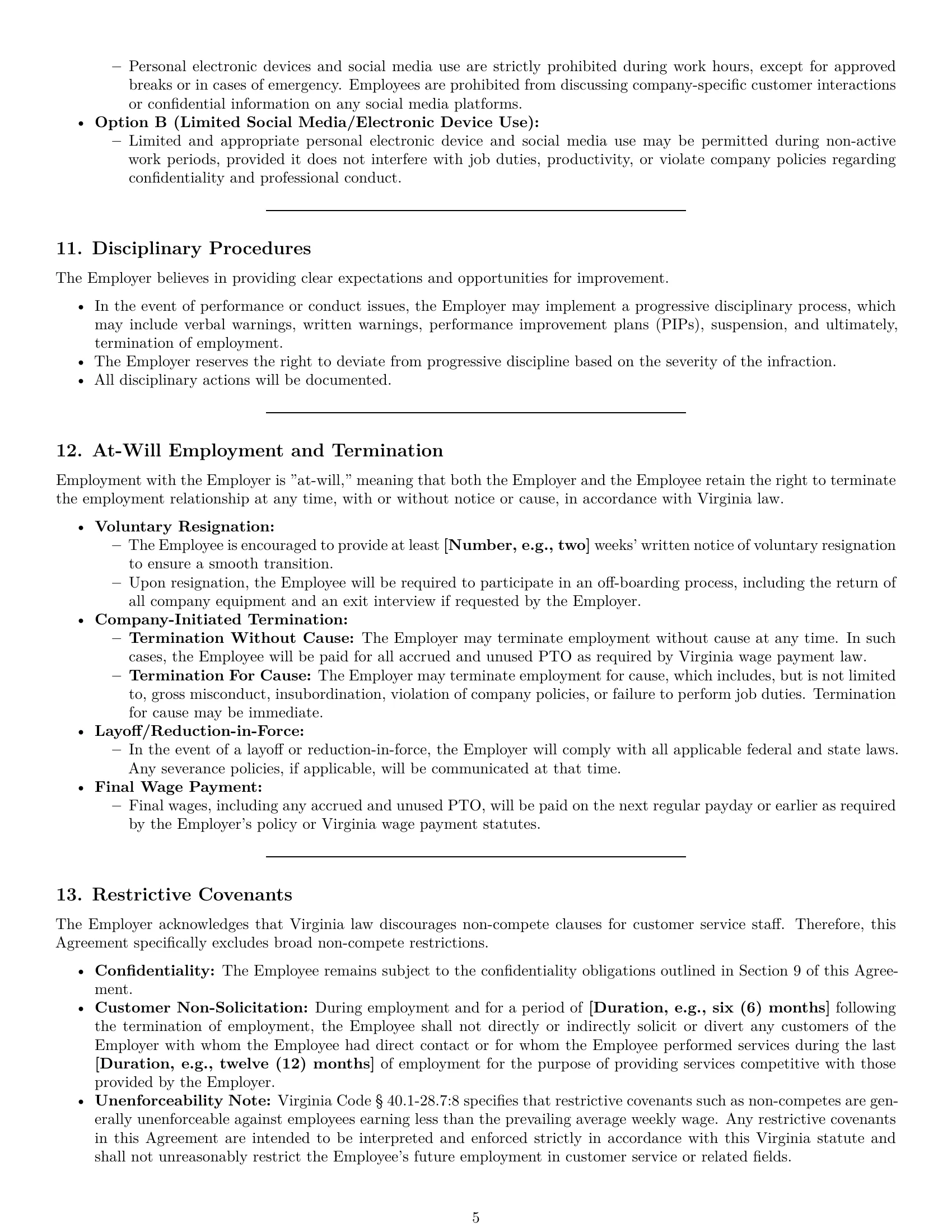 Preview page 5 of Pro Virginia customer service representative employment contract template