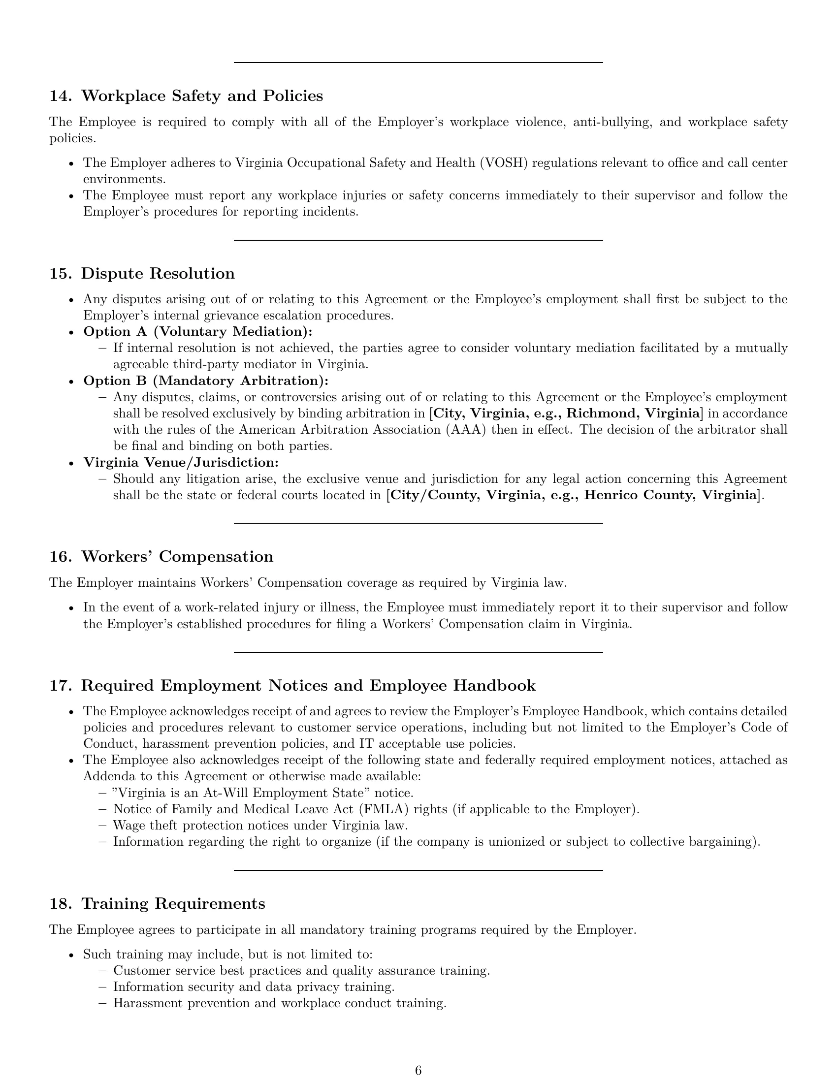 Preview page 6 of Pro Virginia customer service representative employment contract template