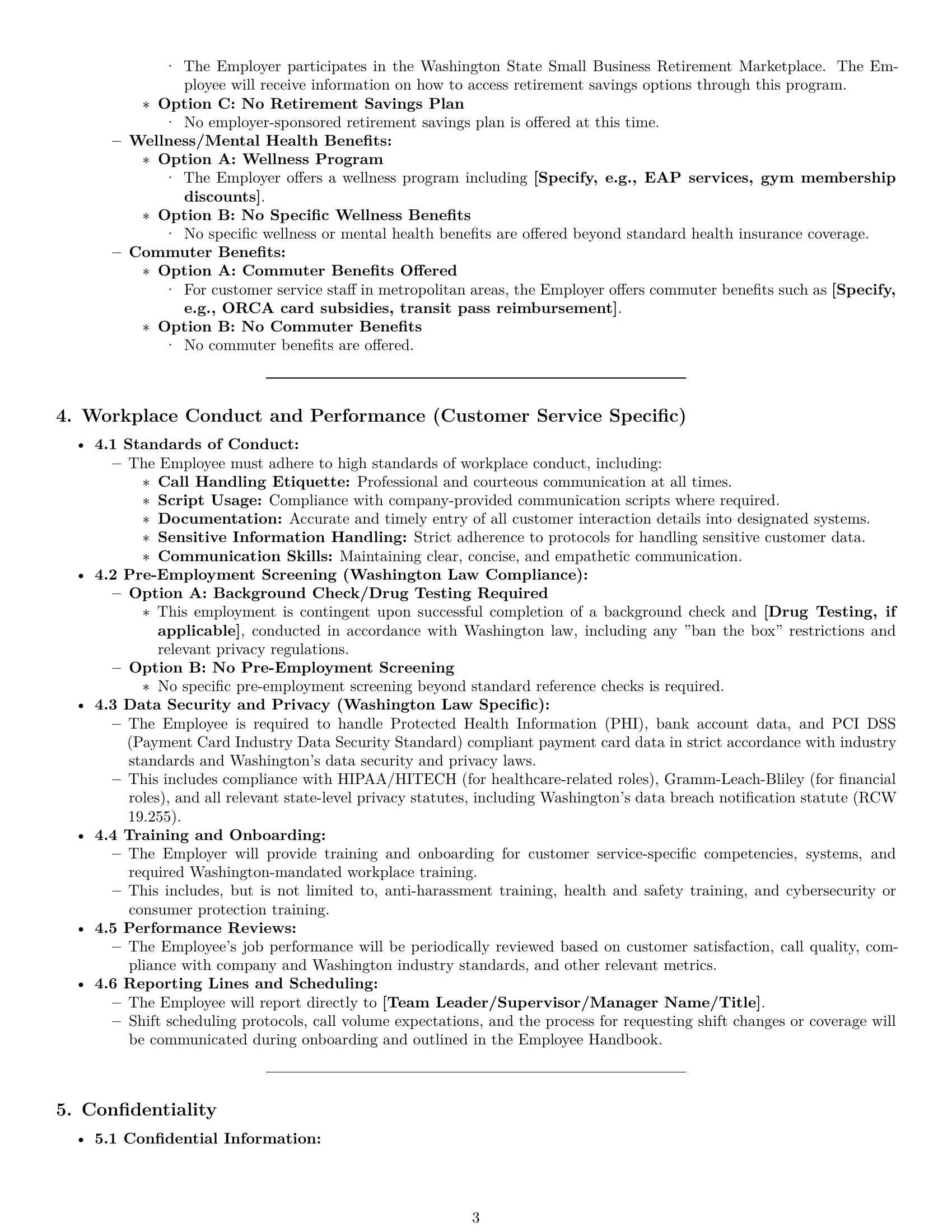 Preview page 3 of Pro Washington customer service representative employment contract template