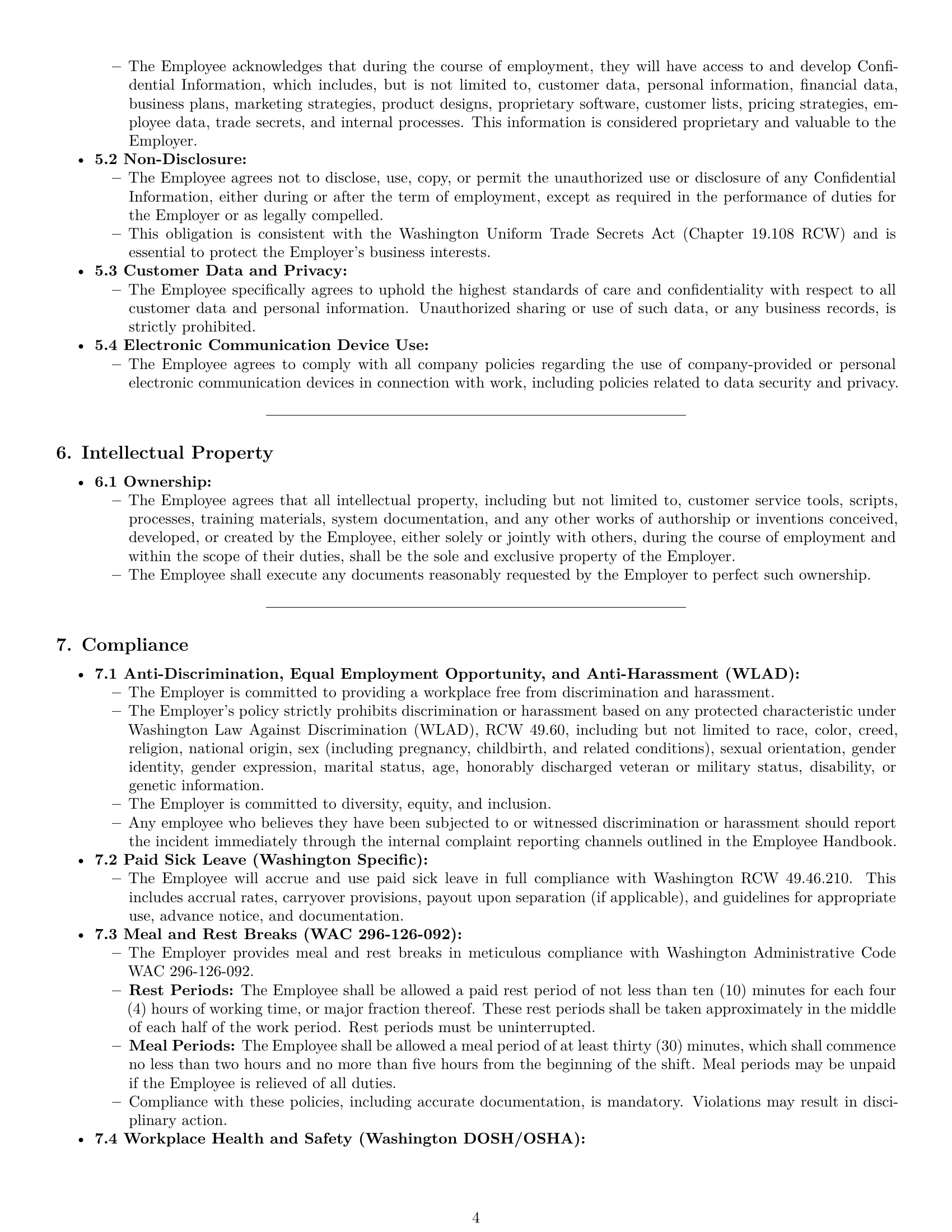 Preview page 4 of Pro Washington customer service representative employment contract template
