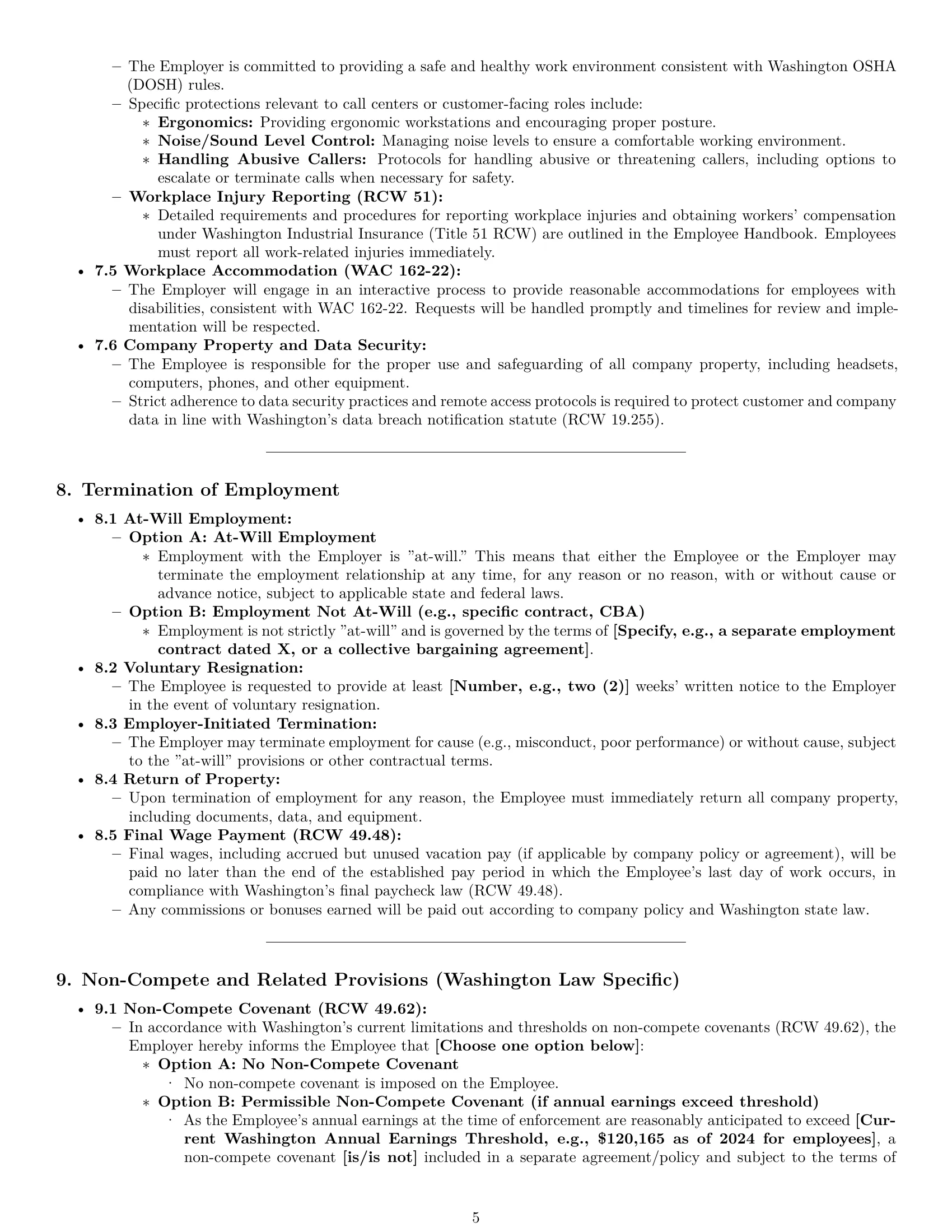 Preview page 5 of Pro Washington customer service representative employment contract template