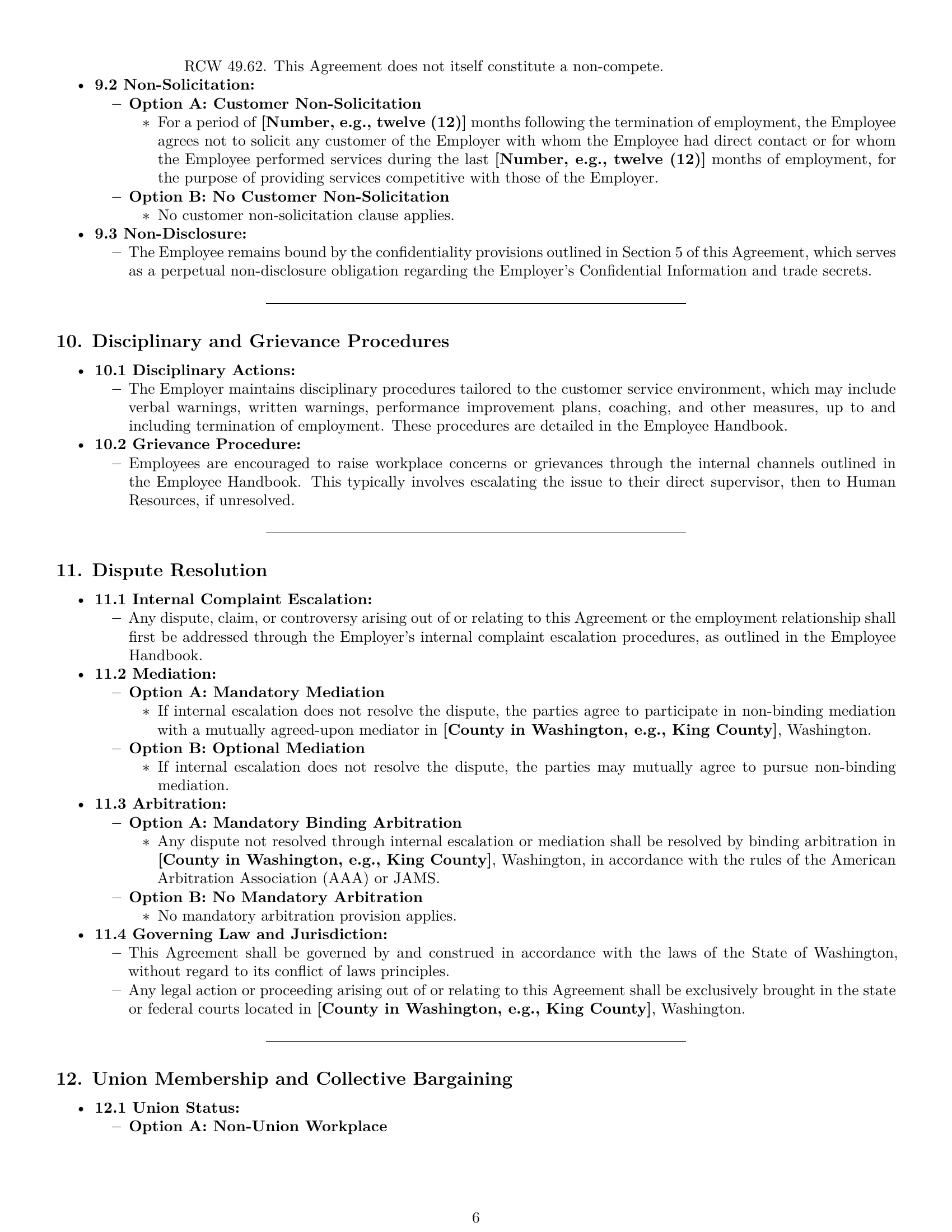 Preview page 6 of Pro Washington customer service representative employment contract template