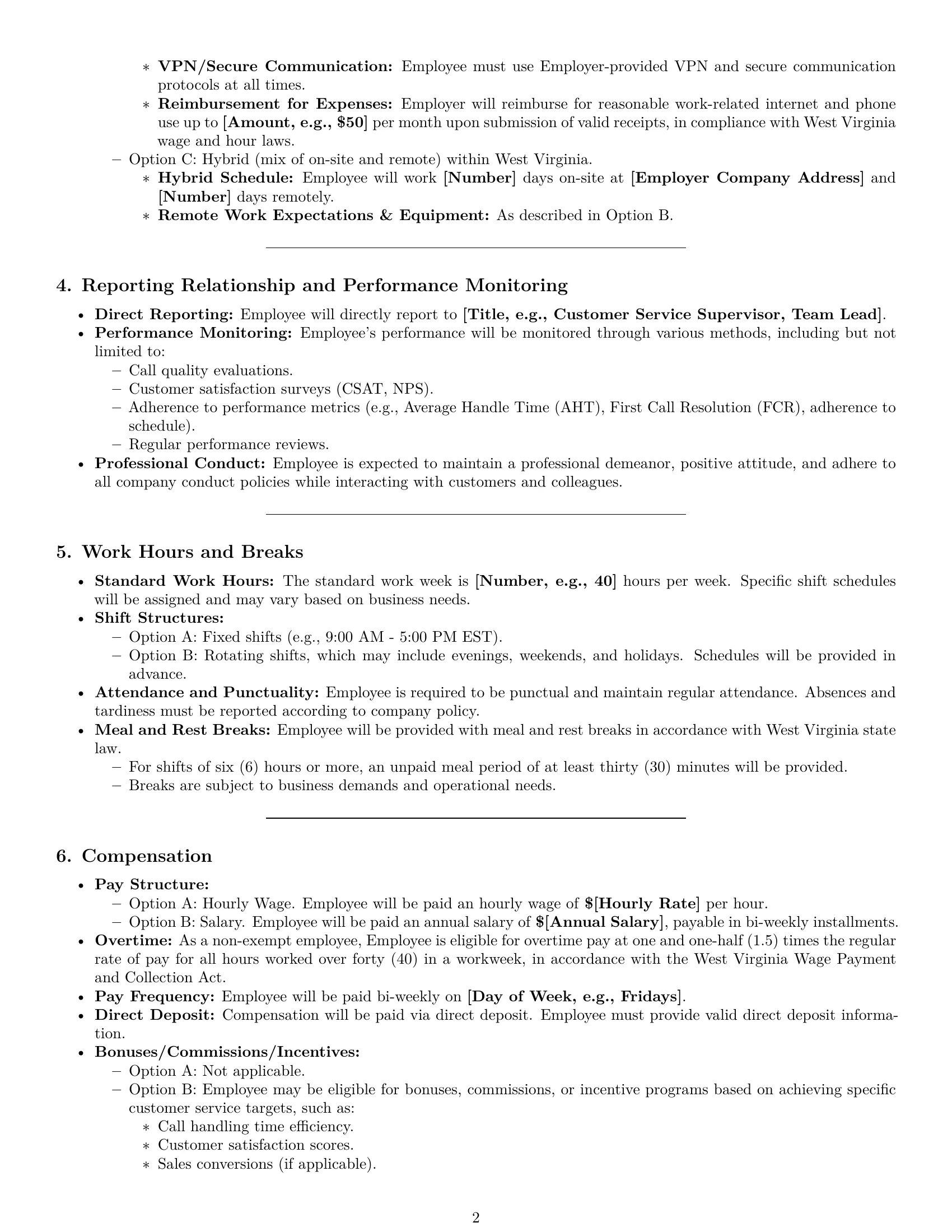 Preview page 2 of Pro West Virginia customer service representative employment contract template