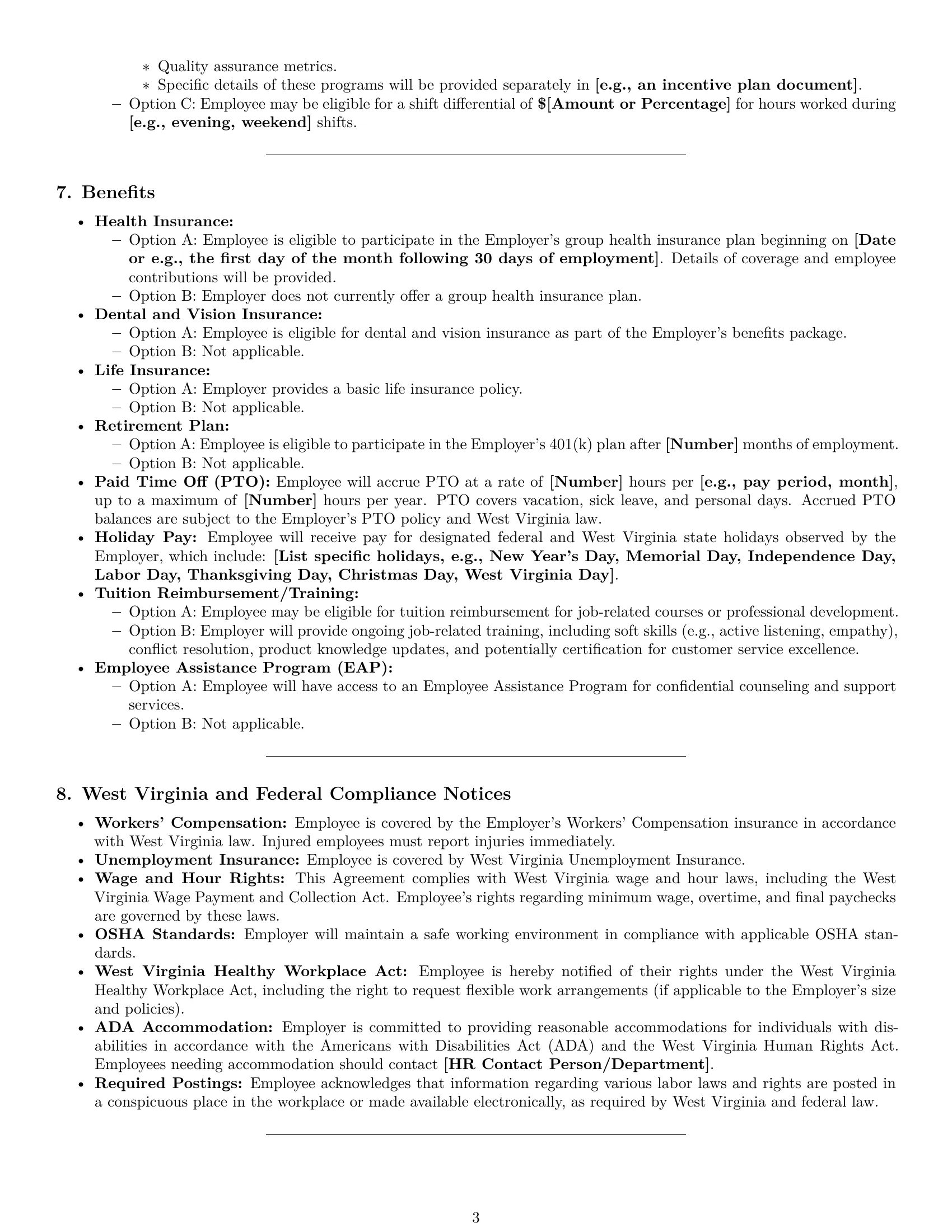 Preview page 3 of Pro West Virginia customer service representative employment contract template