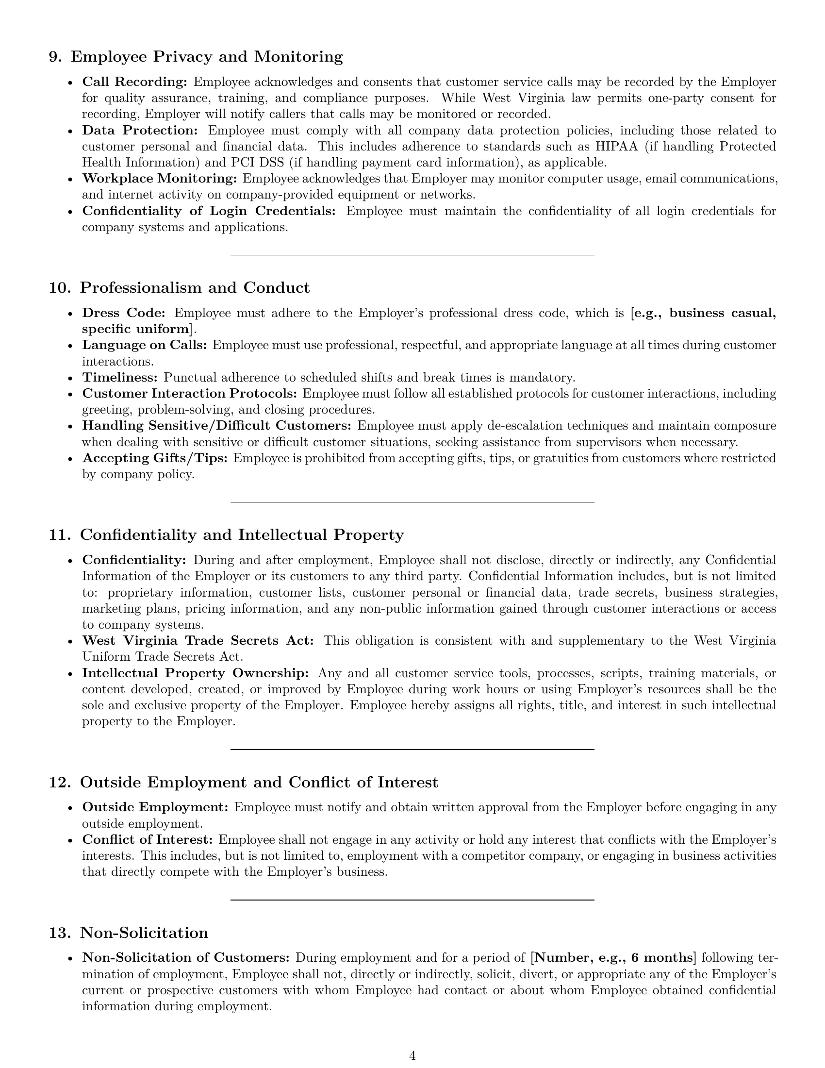 Preview page 4 of Pro West Virginia customer service representative employment contract template
