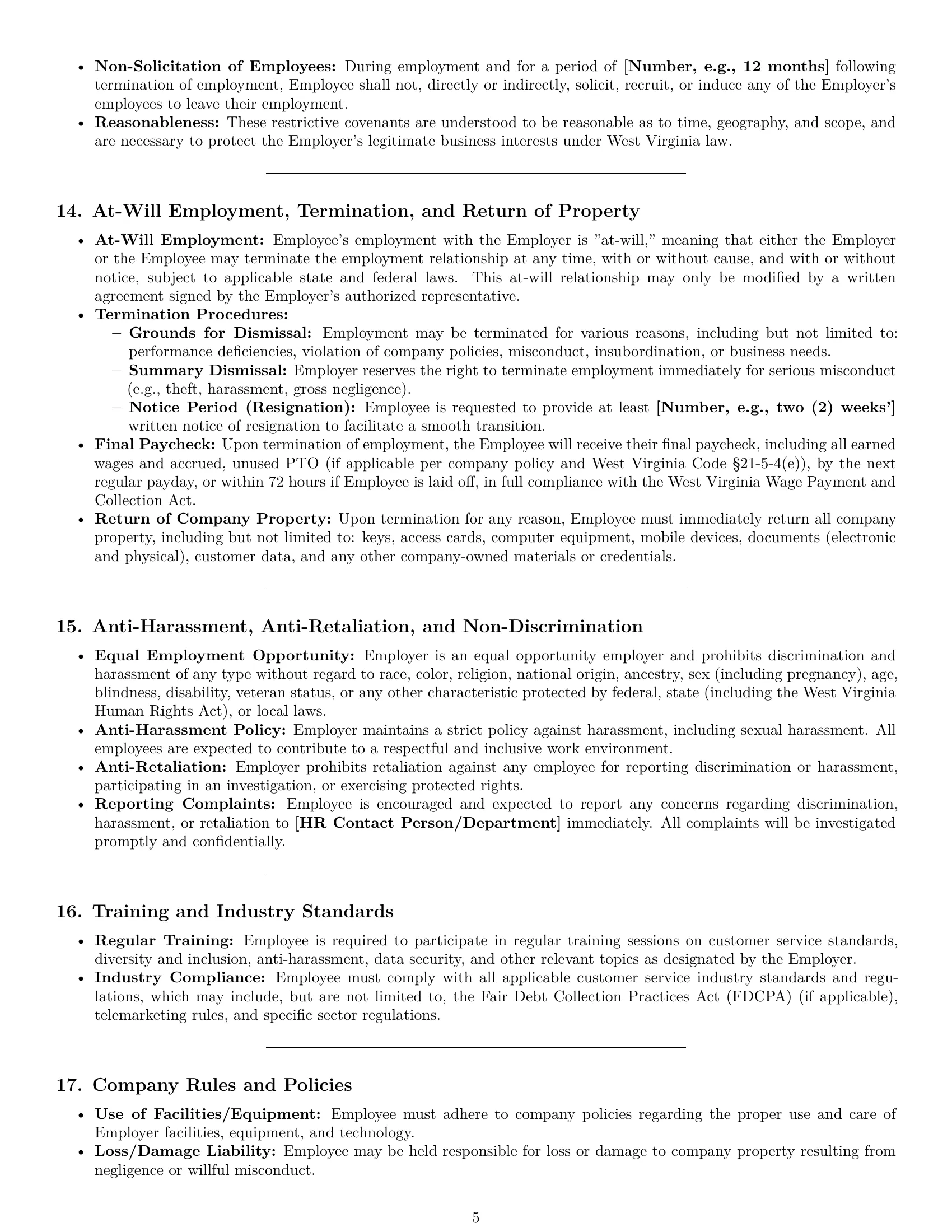 Preview page 5 of Pro West Virginia customer service representative employment contract template