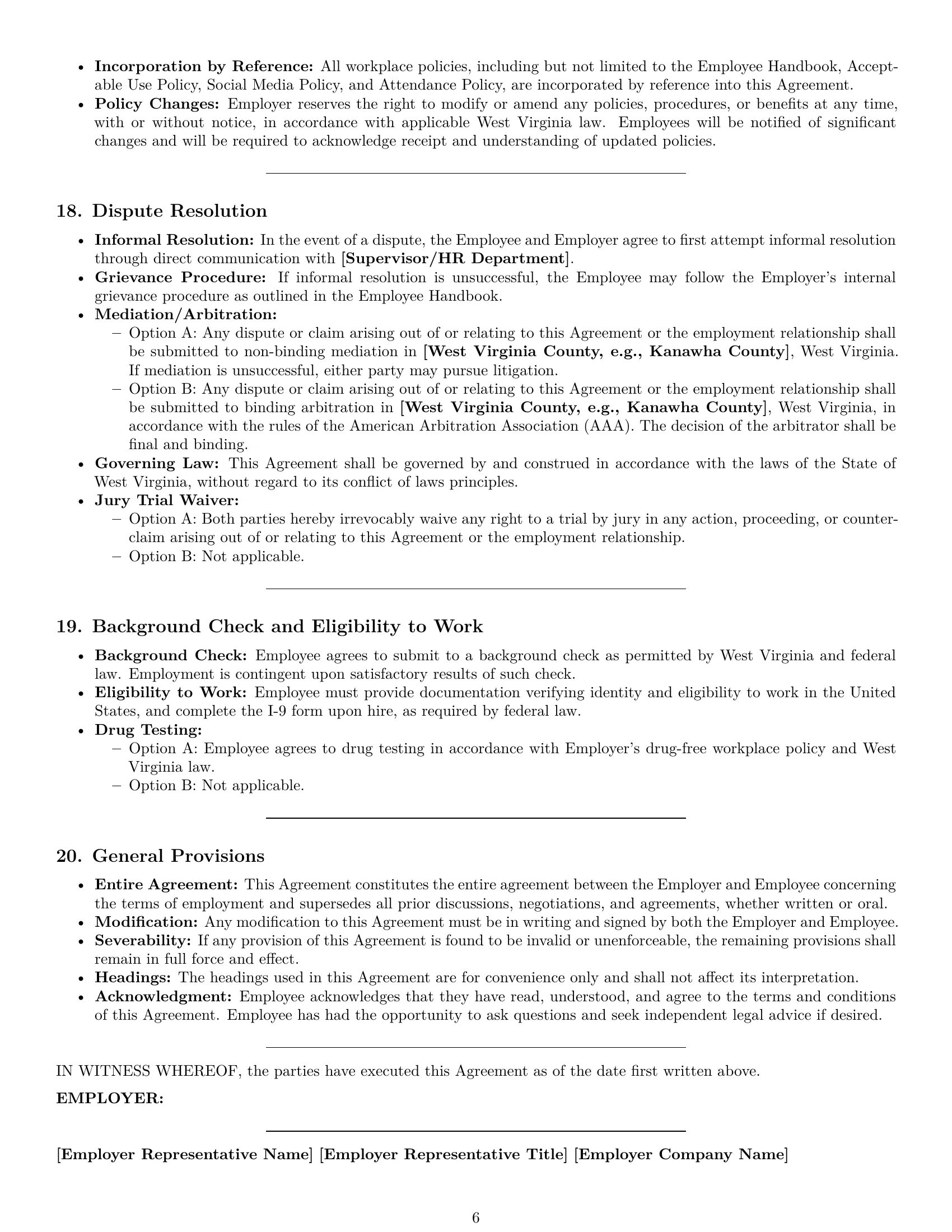 Preview page 6 of Pro West Virginia customer service representative employment contract template