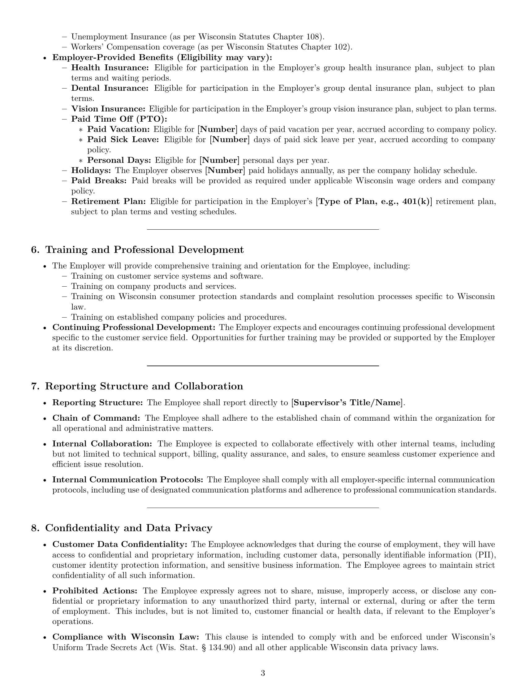 Preview page 3 of Pro Wisconsin customer service representative employment contract template