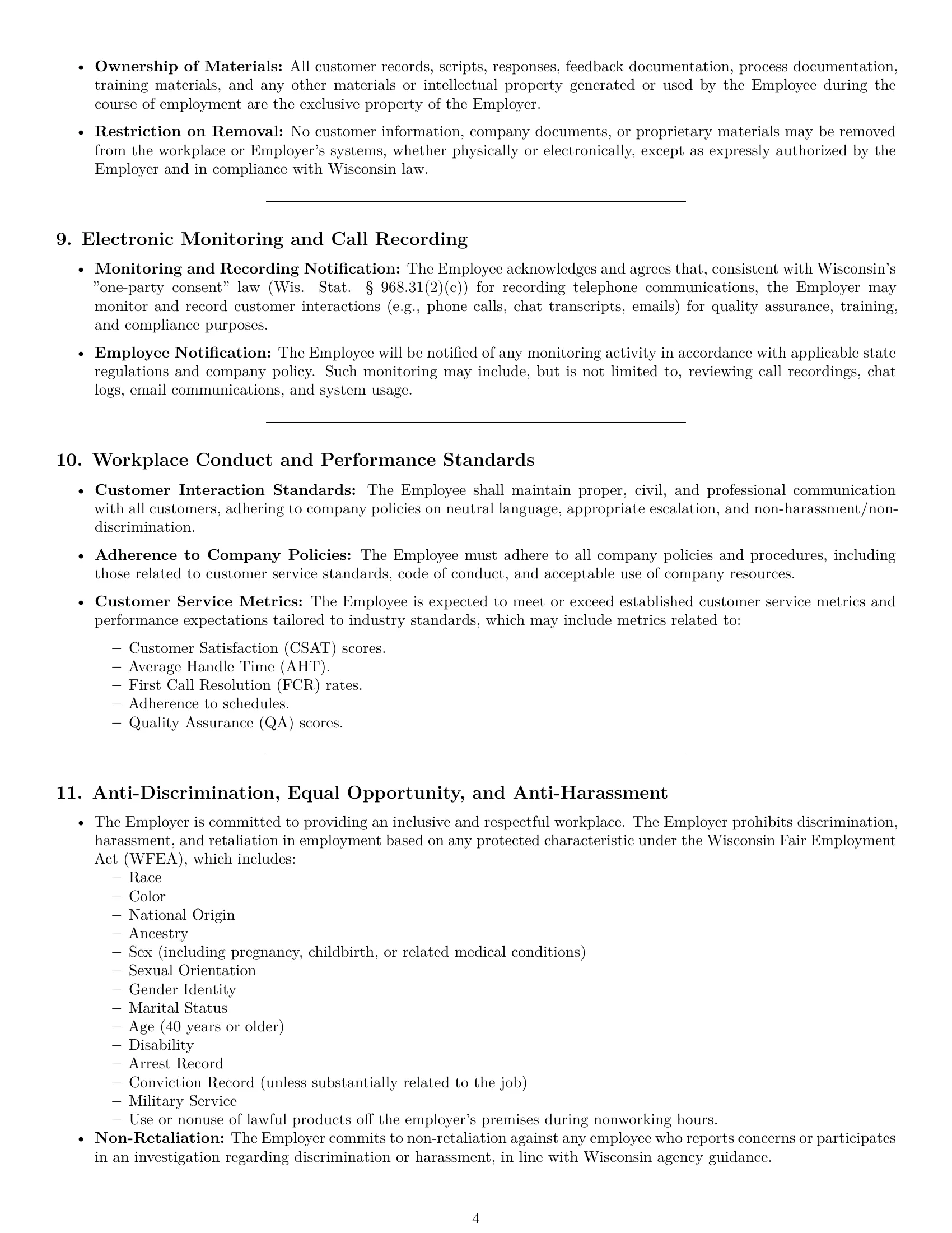 Preview page 4 of Pro Wisconsin customer service representative employment contract template