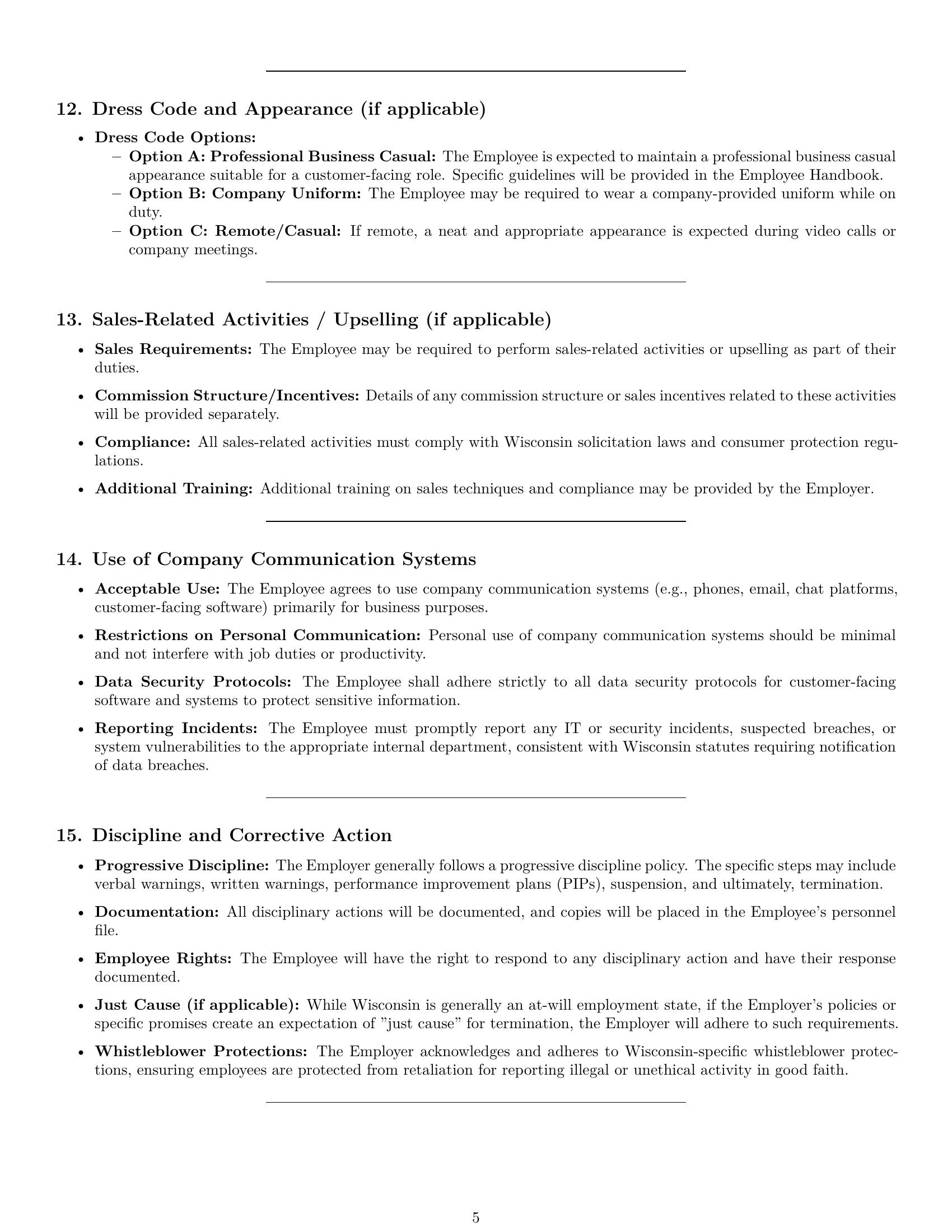 Preview page 5 of Pro Wisconsin customer service representative employment contract template