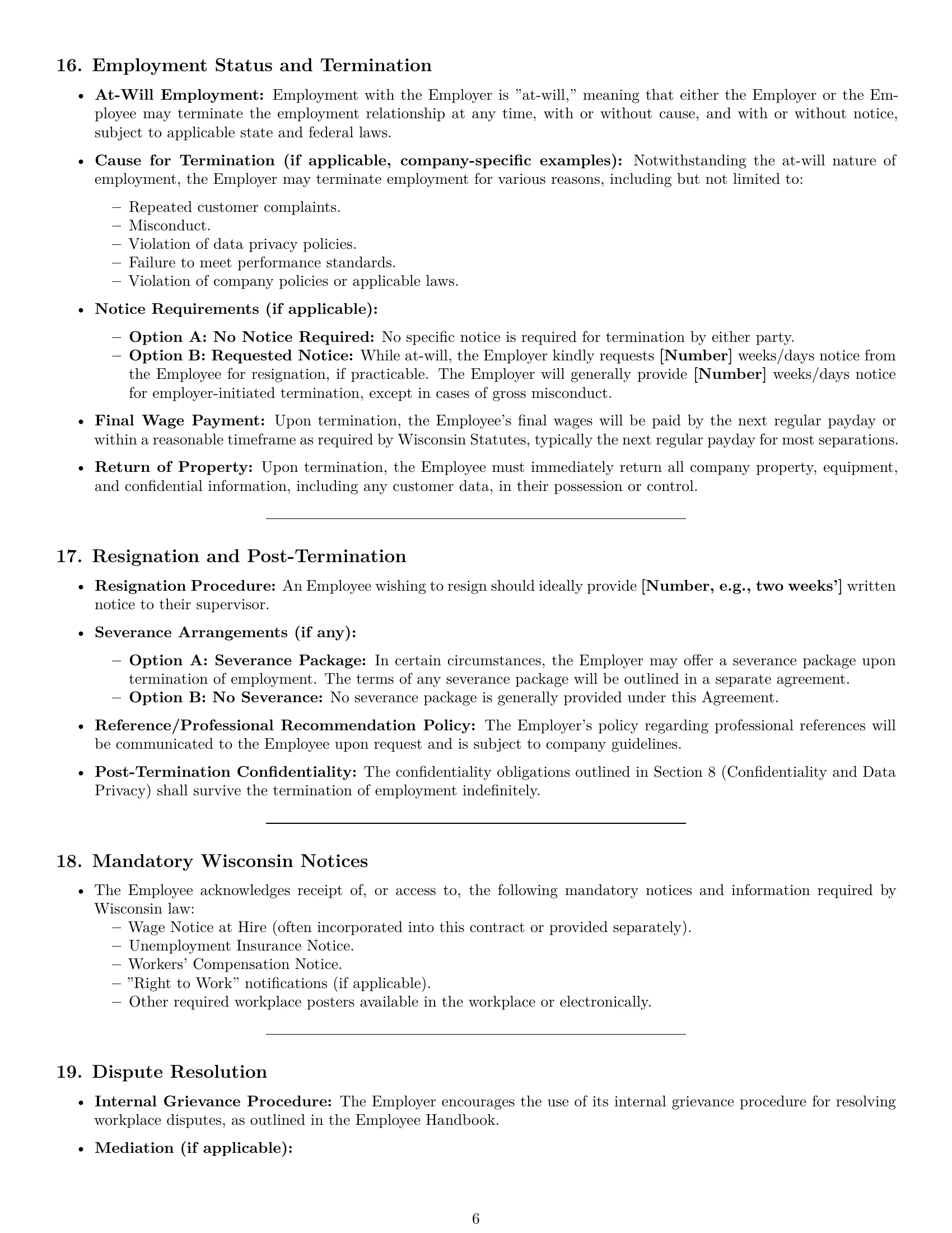 Preview page 6 of Pro Wisconsin customer service representative employment contract template